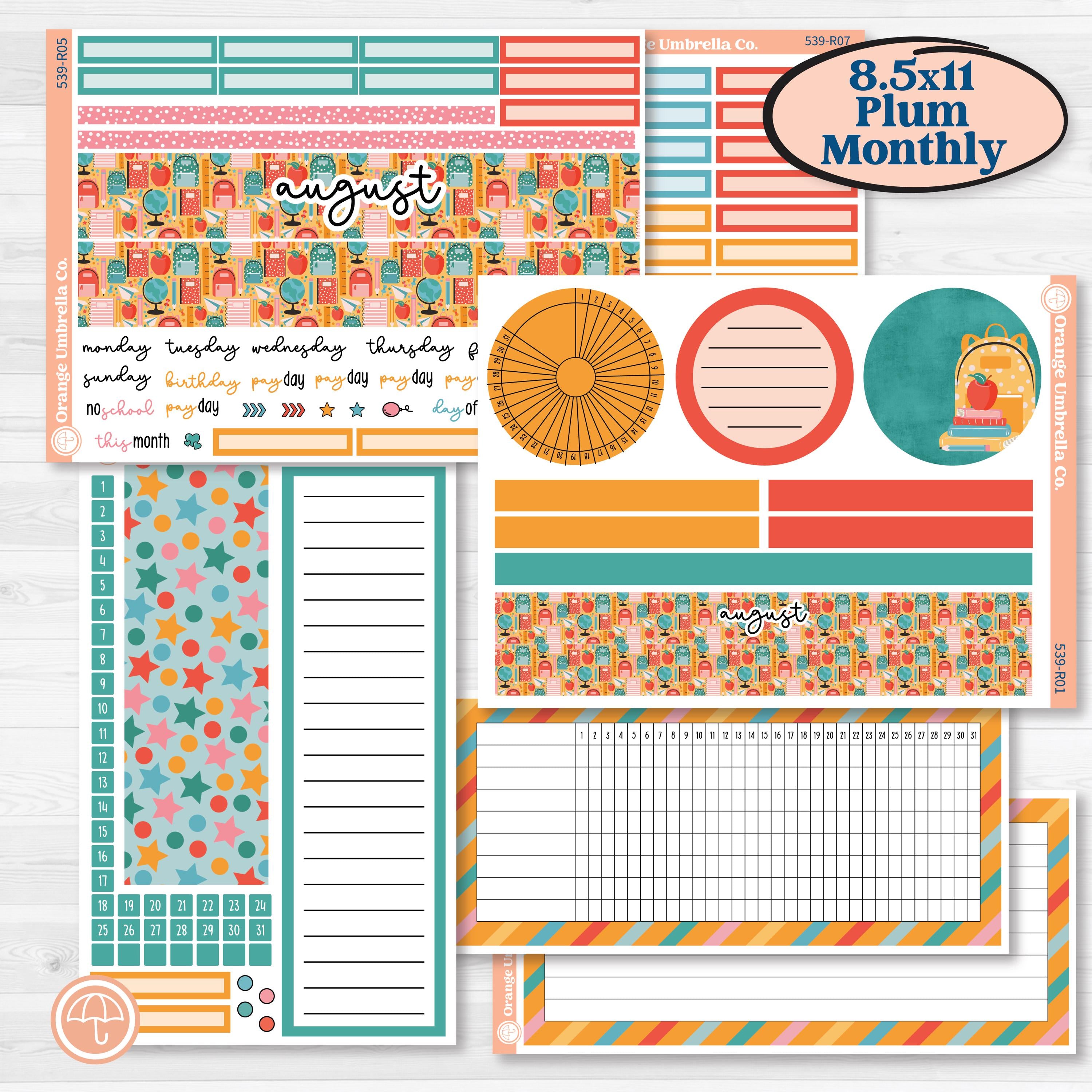Back To School Kit | 8.5x11 Plum Monthly & Dashboard Planner Kit Stickers | Level Up | KIT-539-R