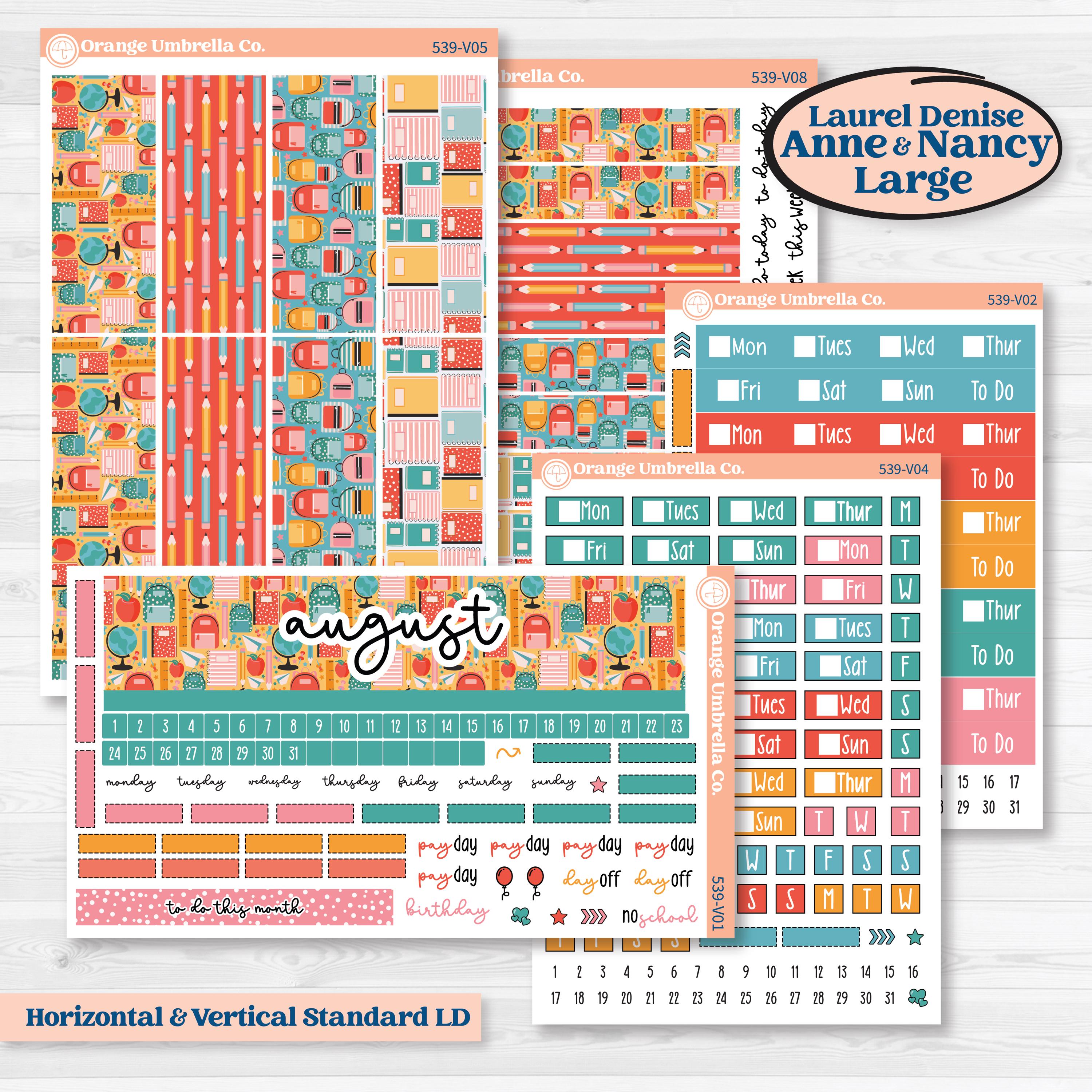 Back To School Kit | Laurel Denise Nancy Large & Anne Large Planner Kit Stickers | Level Up | KIT-539-V