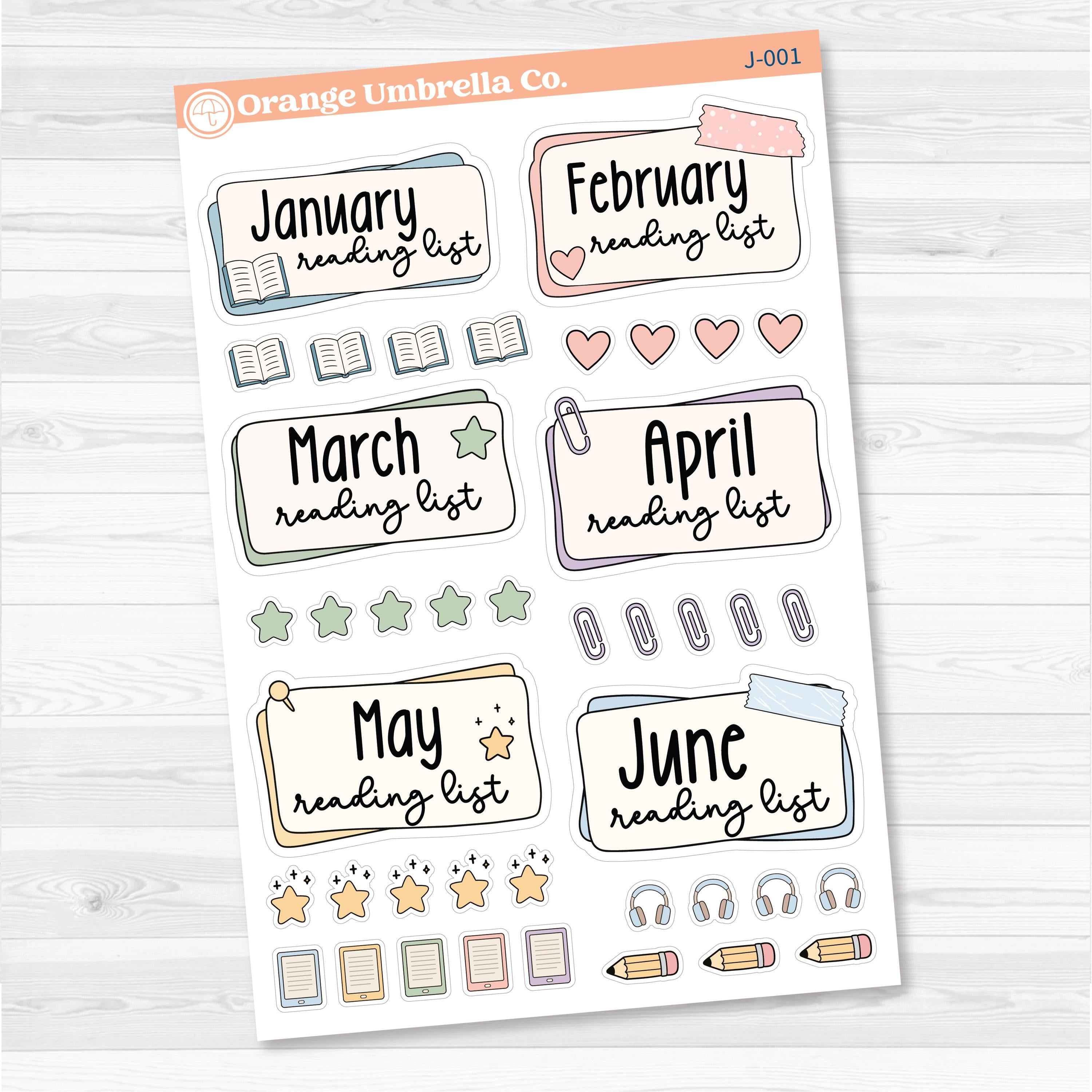 Reading Journal Monthly Reading List Planner Stickers | Reading Tracker Labels | J-001 & J-002
