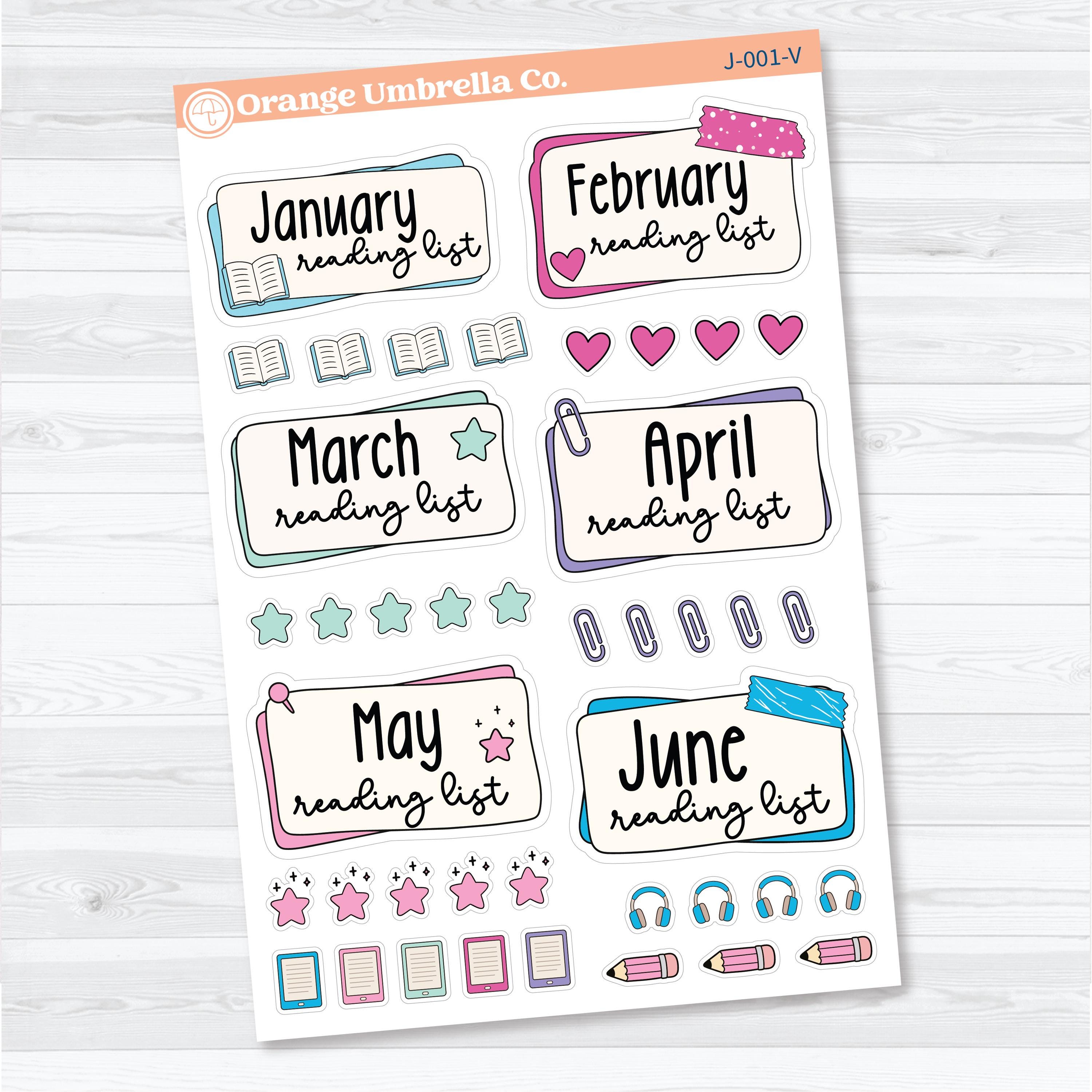 Reading Journal Monthly Reading List Planner Stickers | Reading Tracker Labels | J-001-V & J-002-V