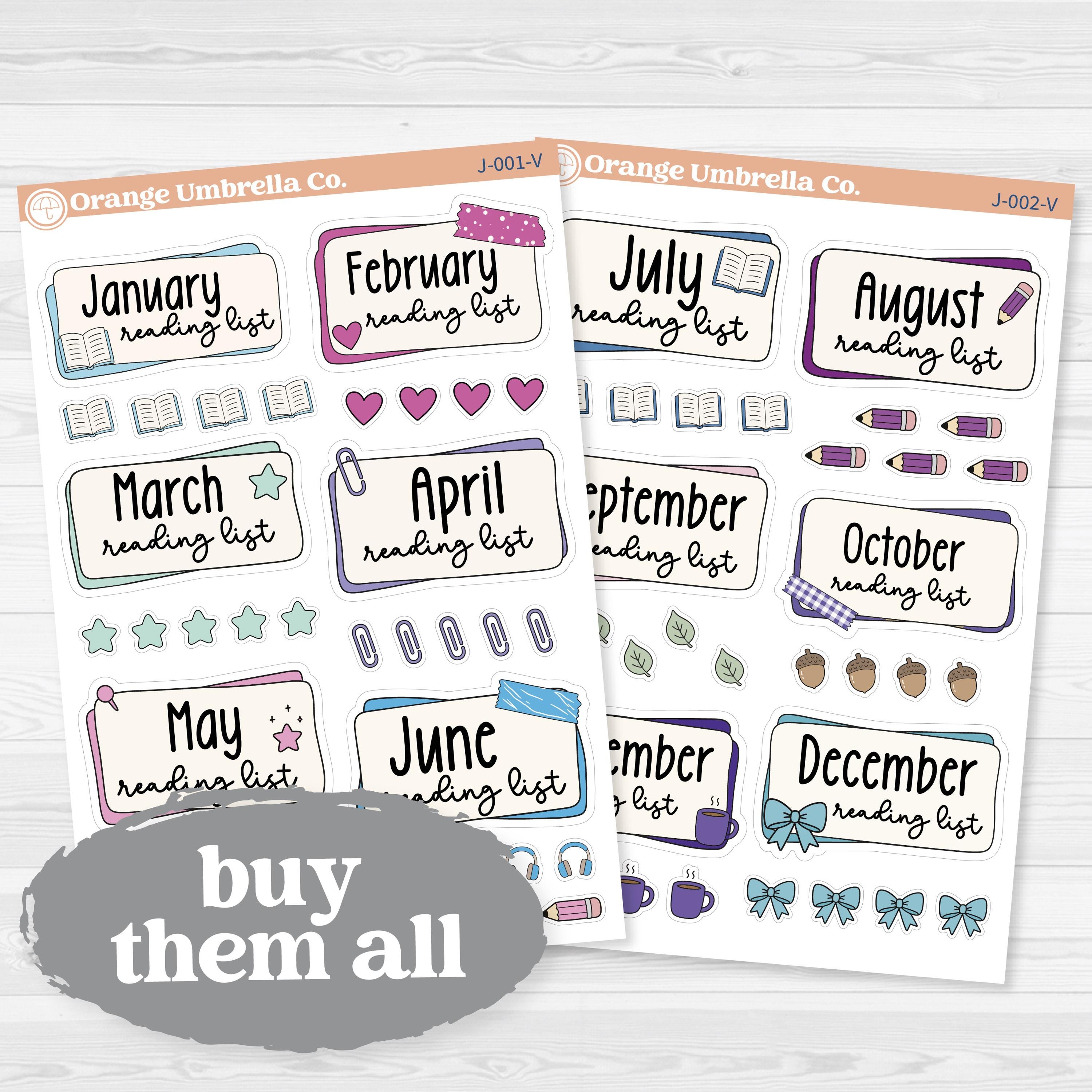 Reading Journal Monthly Reading List Planner Stickers | Reading Tracker Labels | J-001-V & J-002-V