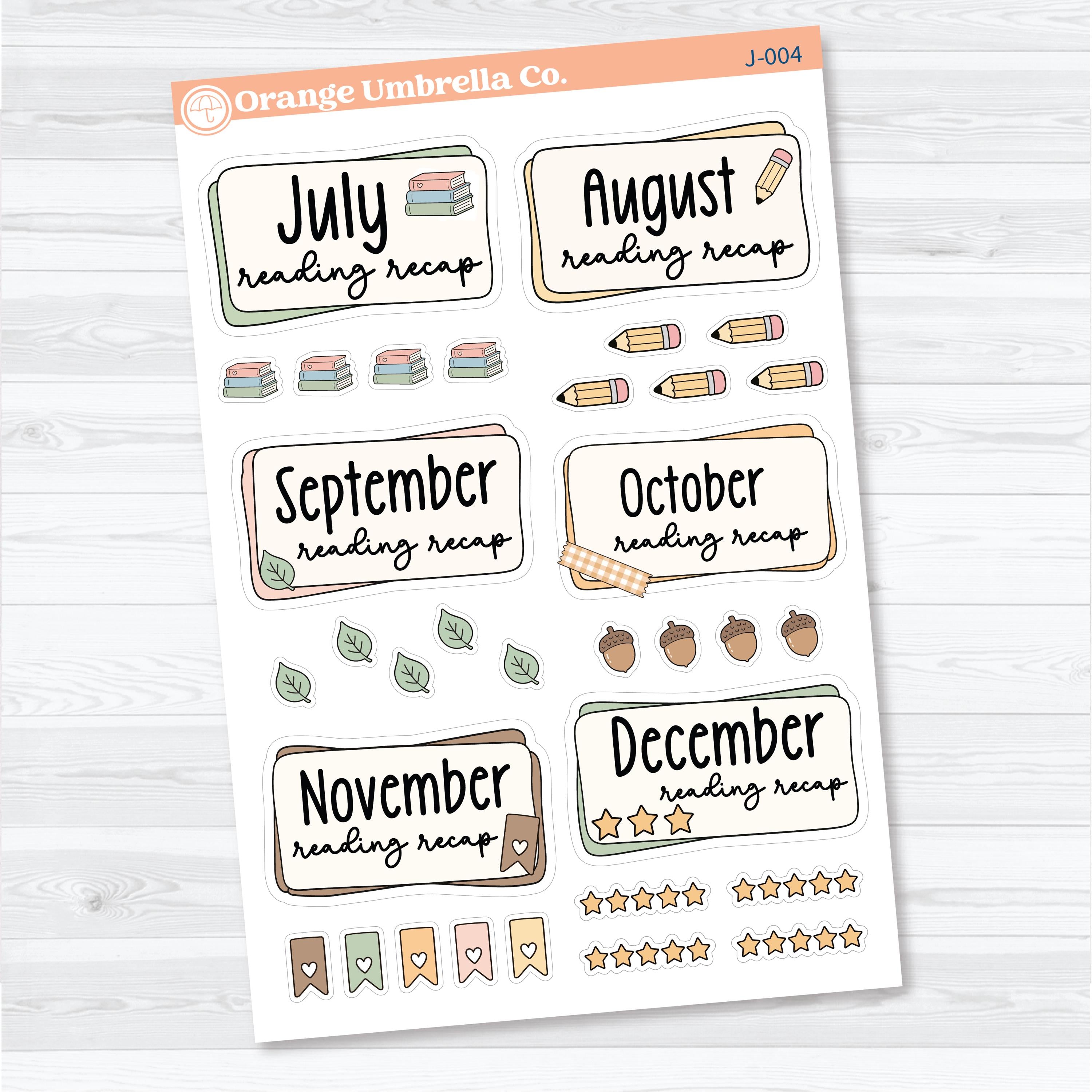Reading Journal Monthly Reading Recap Planner Stickers | Book Wrap Up Labels | J-003 & J-004