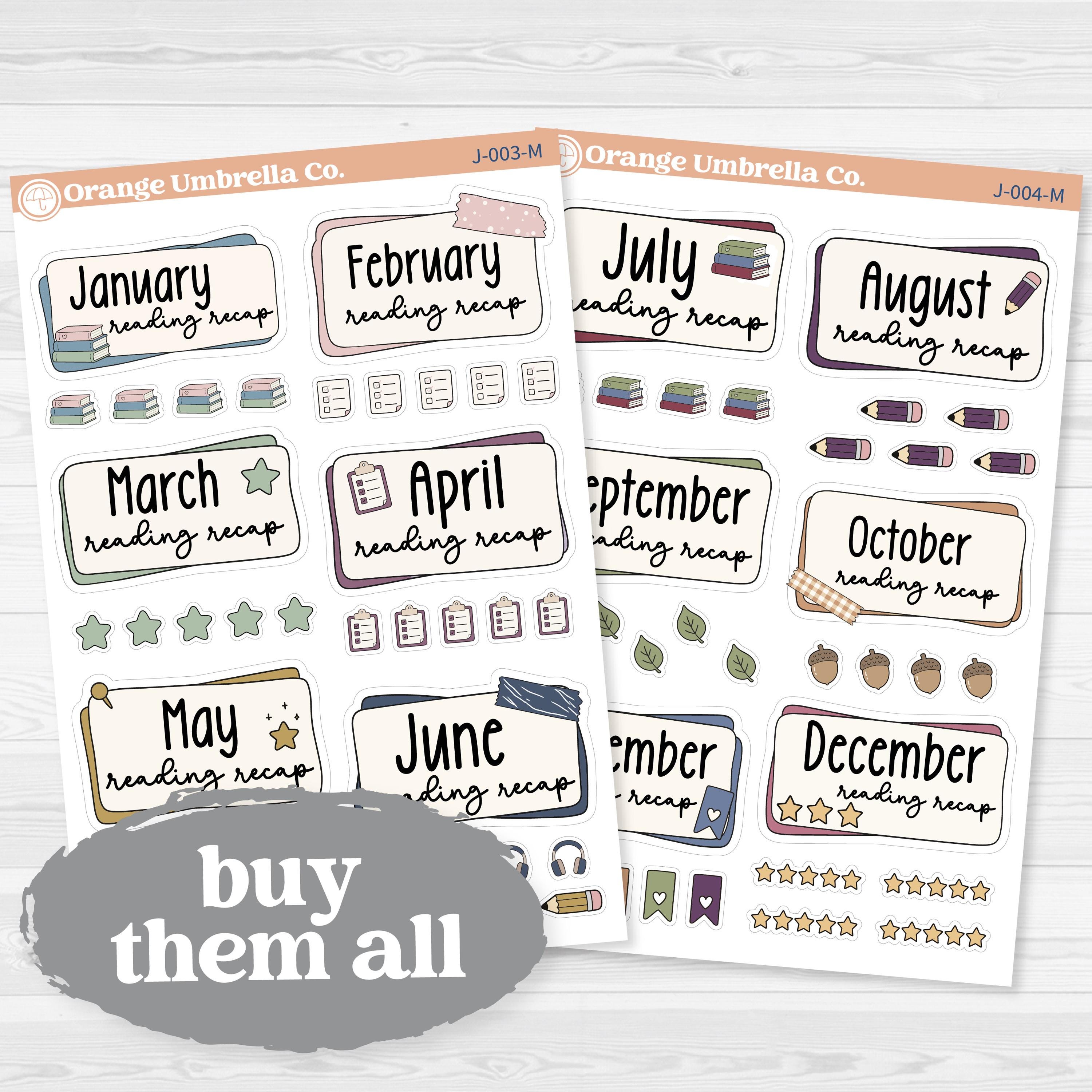 Reading Journal Monthly Reading Recap Planner Stickers | Book Wrap Up Labels | J-003-M & J-004-M