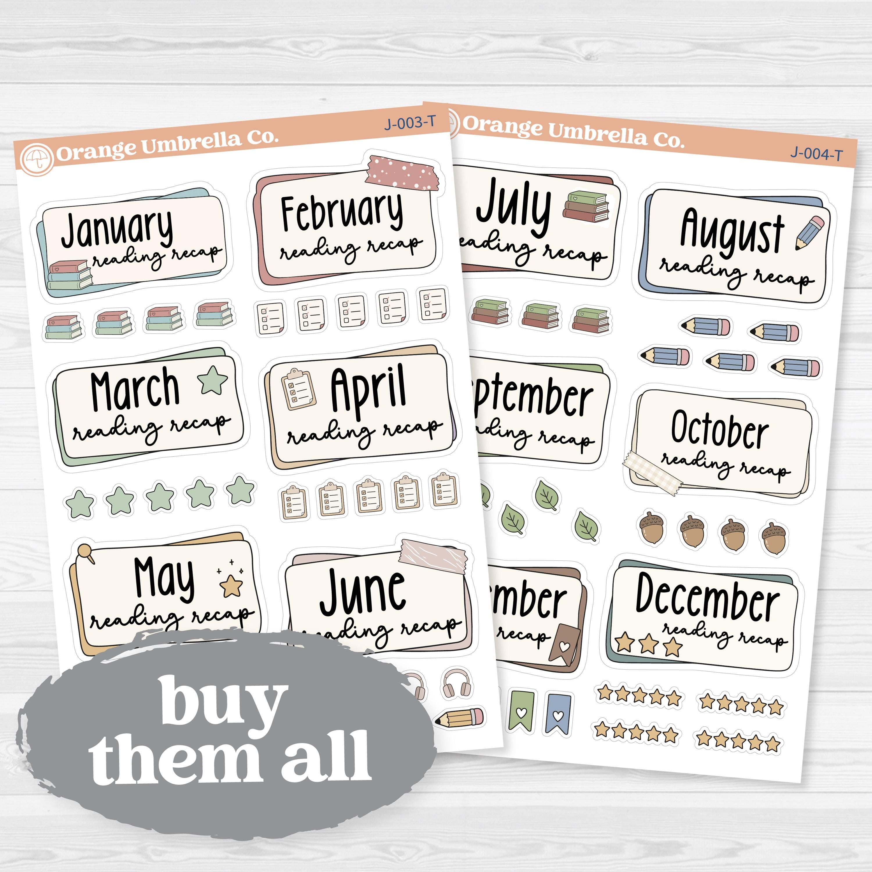Reading Journal Monthly Reading Recap Planner Stickers | Book Wrap Up Labels | J-003-T & J-004-T