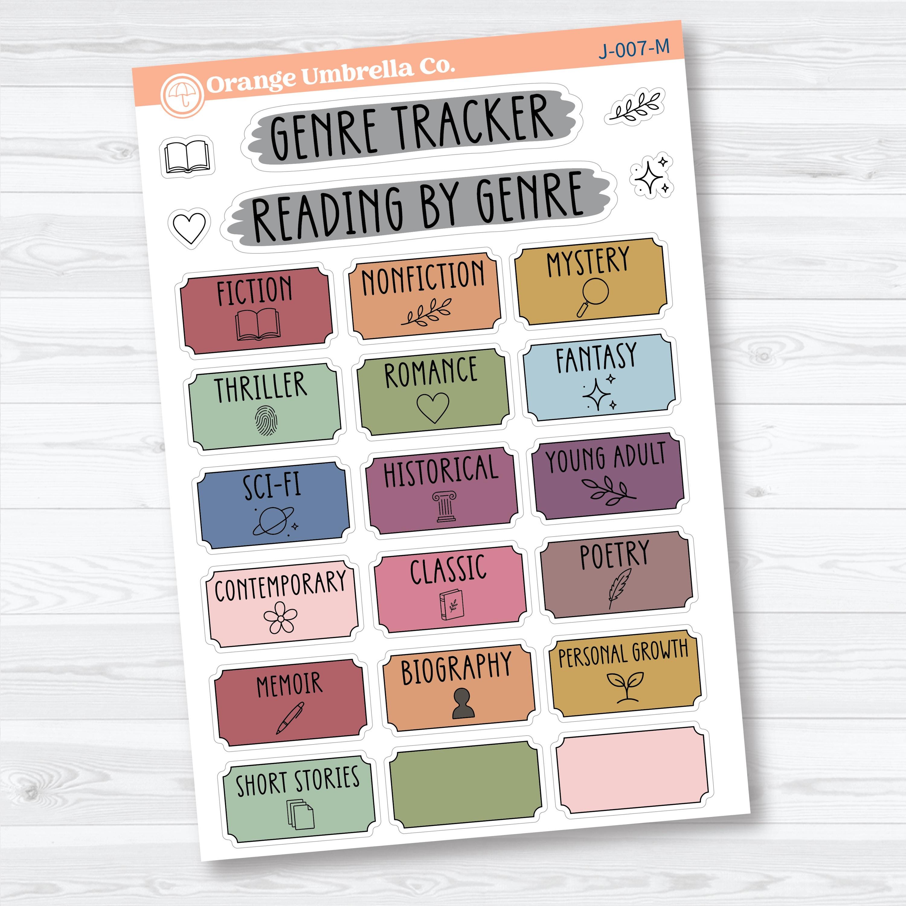 Reading Genre Tracker Planner Stickers | Reading Journal Genre Labels | J-007