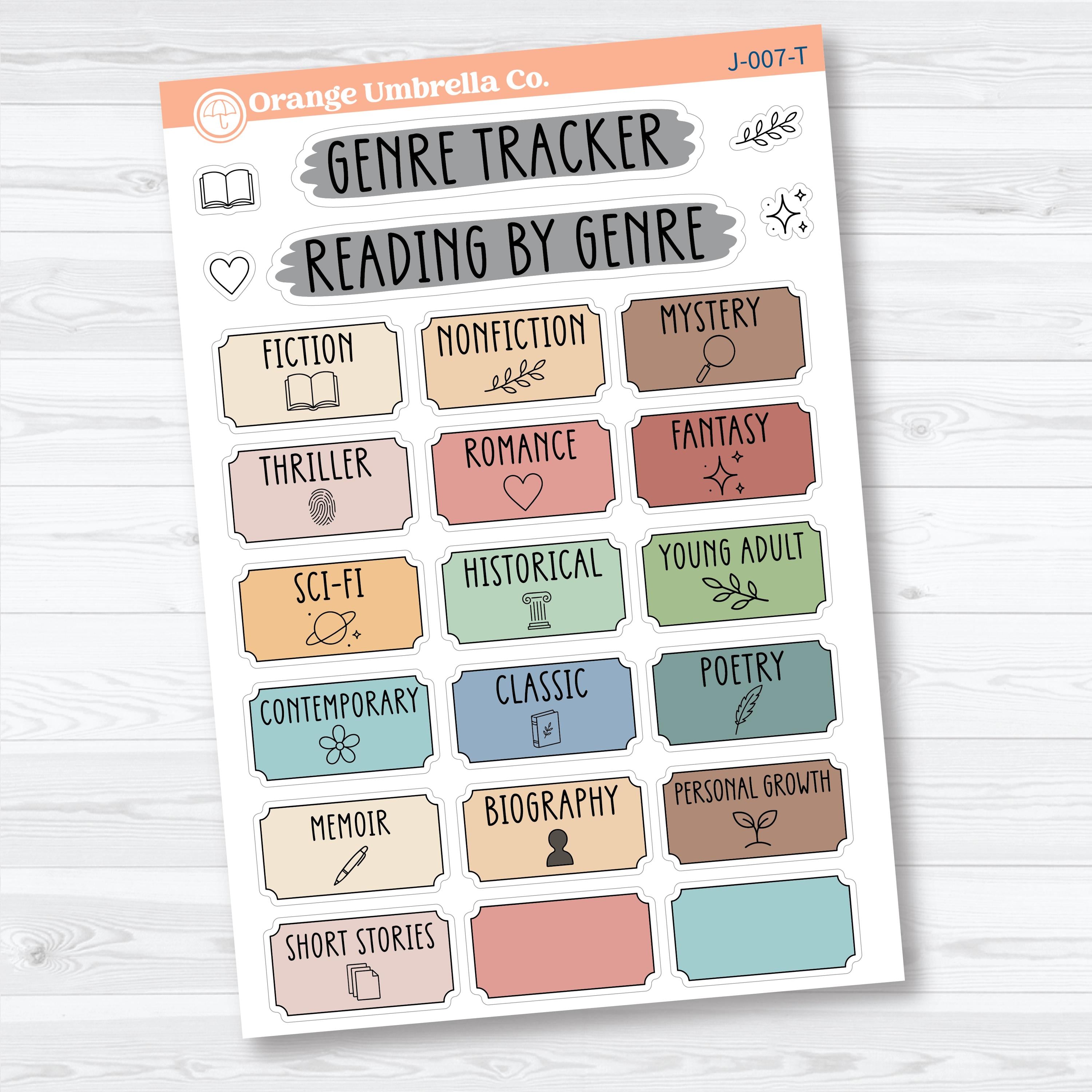 Reading Genre Tracker Planner Stickers | Reading Journal Genre Labels | J-007