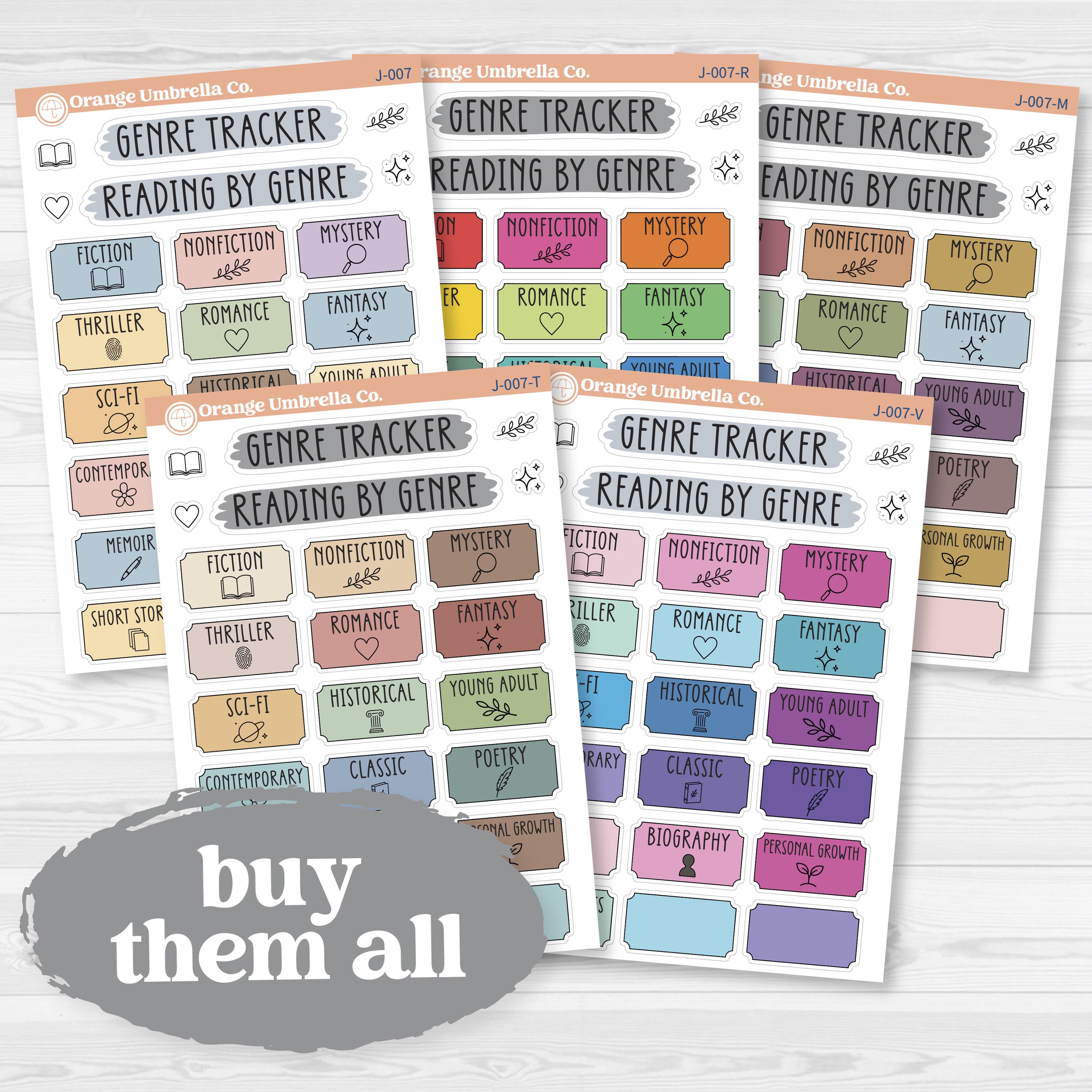 Reading Genre Tracker Planner Stickers | Reading Journal Genre Labels | J-007