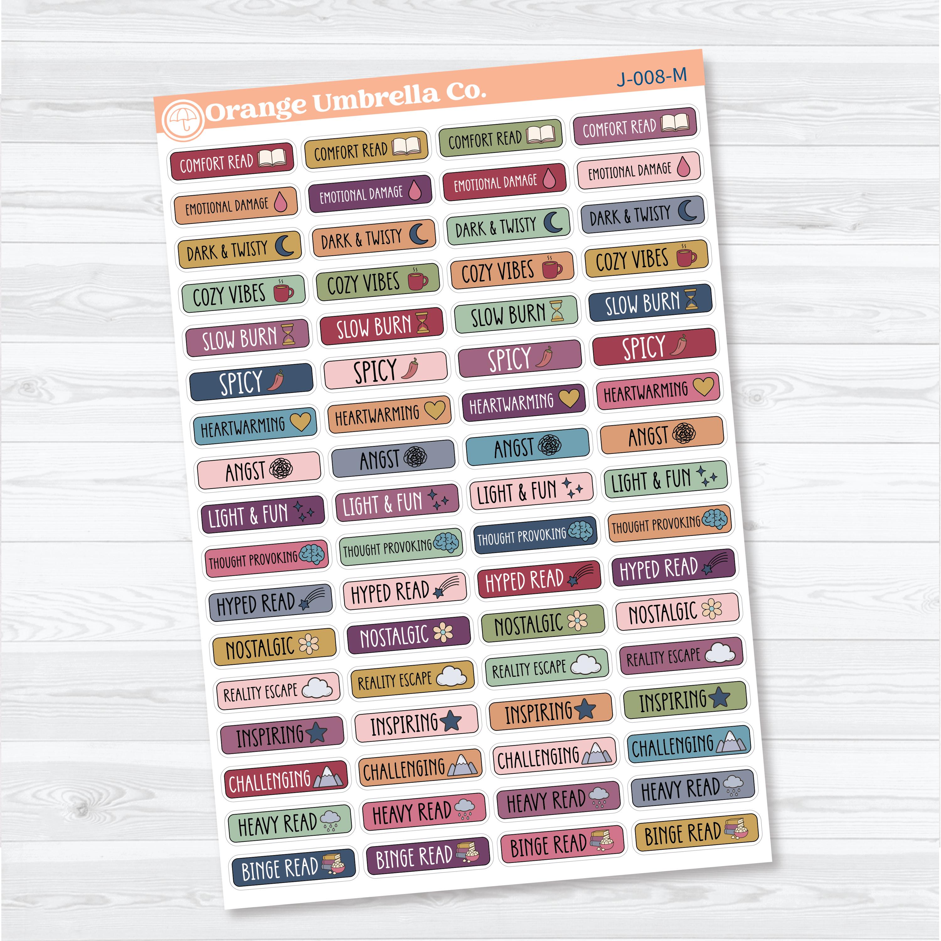 Mood Read Labels Planner Stickers | Reading Journal Mood Tracker | J-008