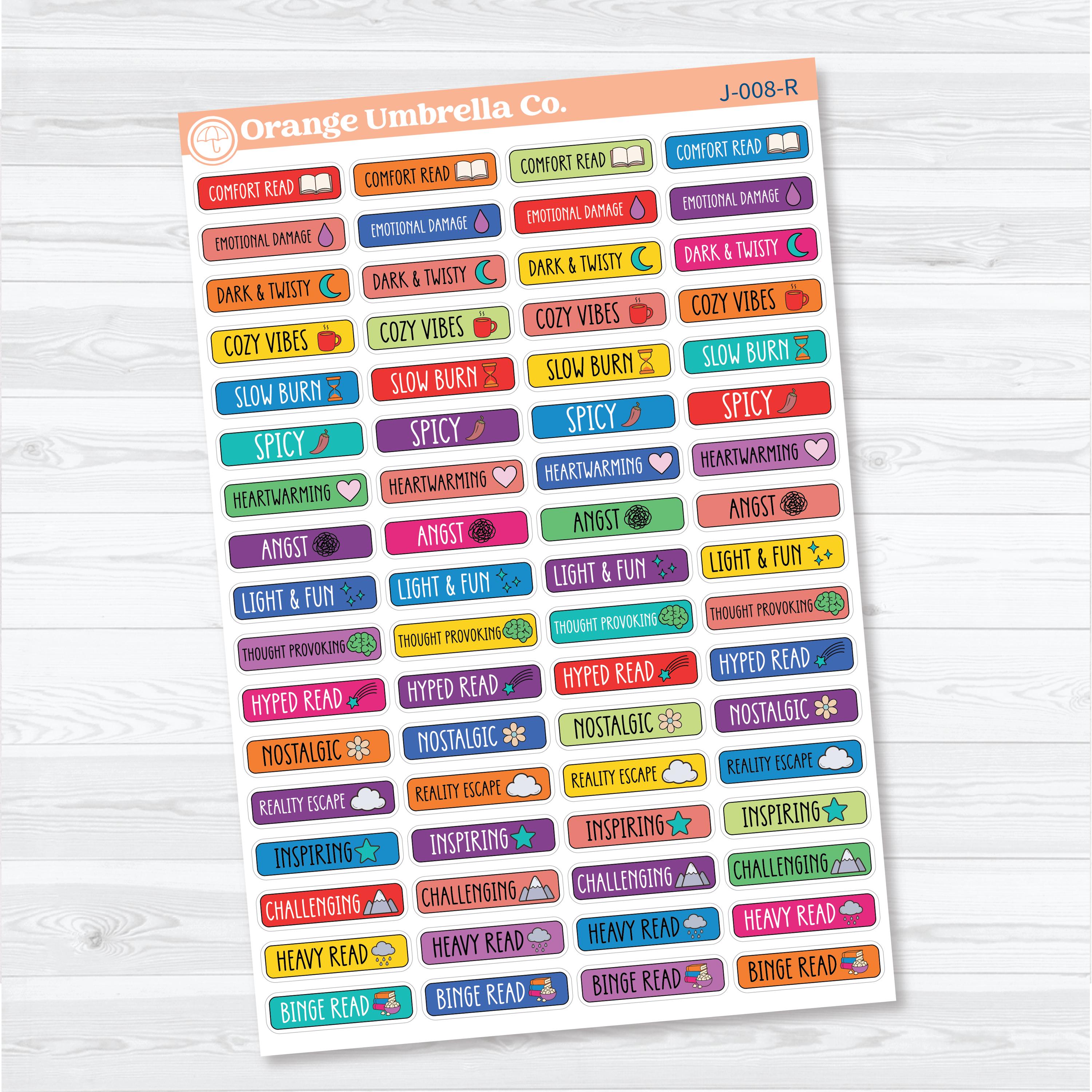Mood Read Labels Planner Stickers | Reading Journal Mood Tracker | J-008