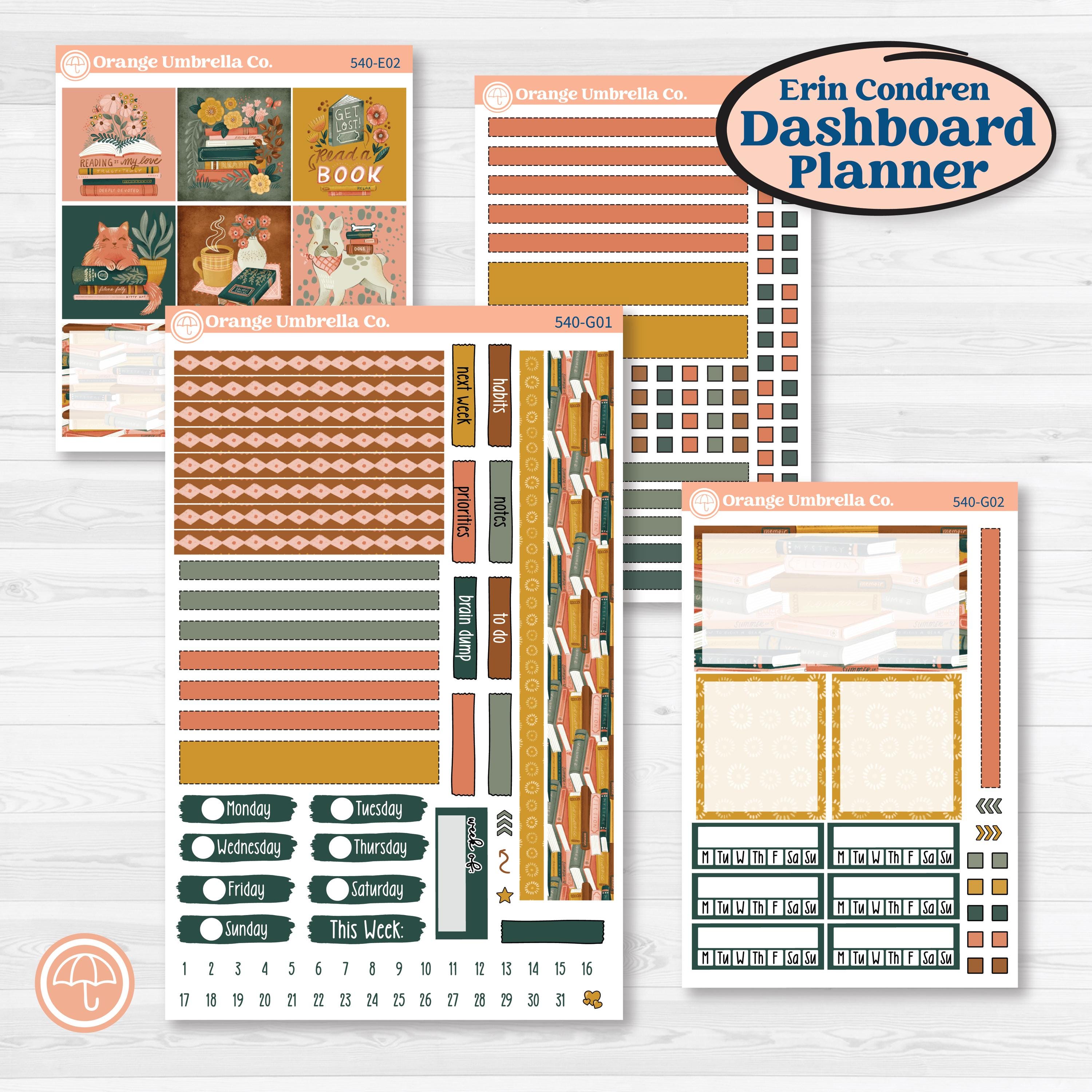 Book Love Planner Kit | Erin Condren 7x9 Weekly Dashboard Planner Kit Stickers | Bookmarked | KIT-540-G