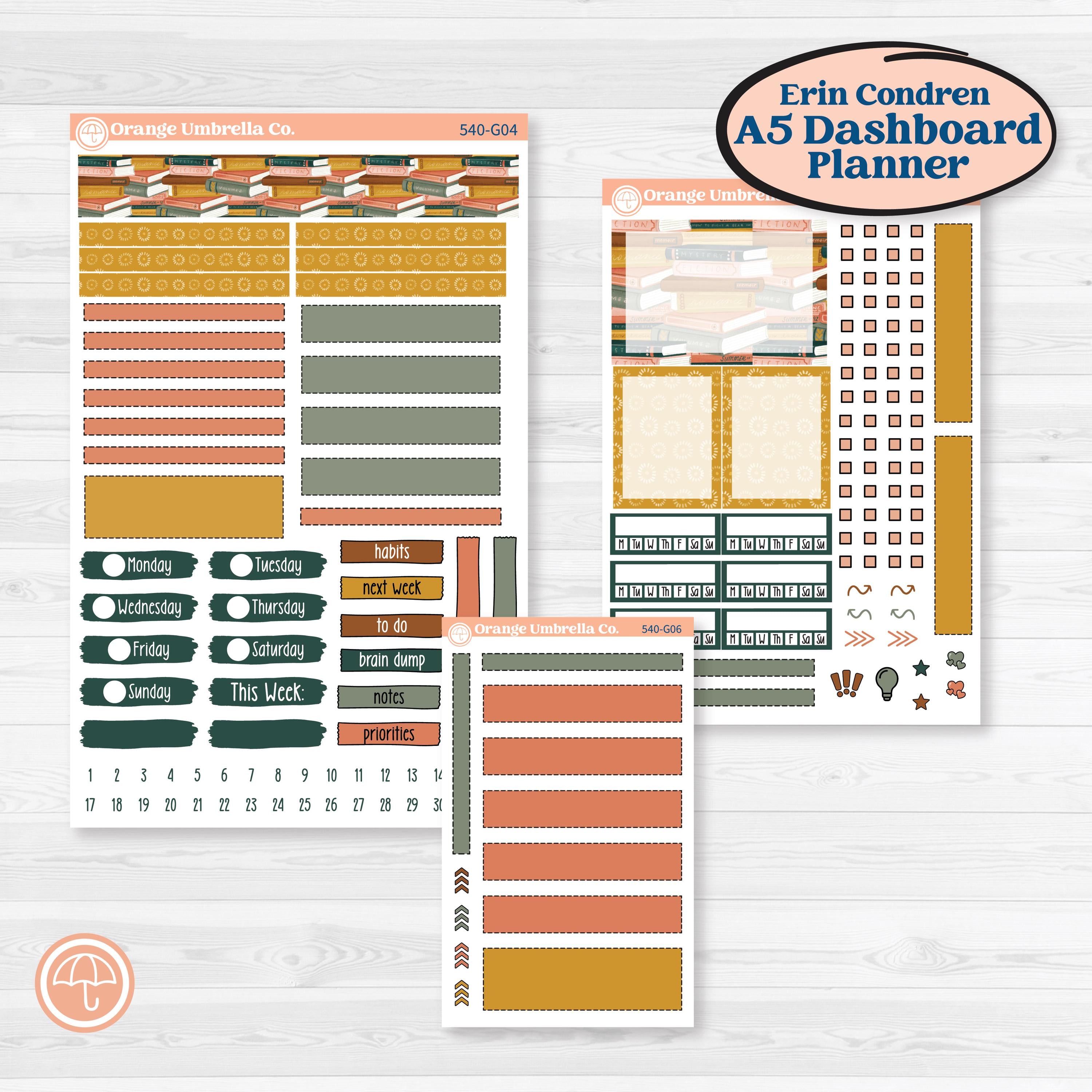 Book Love Planner Kit | Erin Condren A5 Weekly Dashboard Planner Kit Stickers | Bookmarked | KIT-540-G4