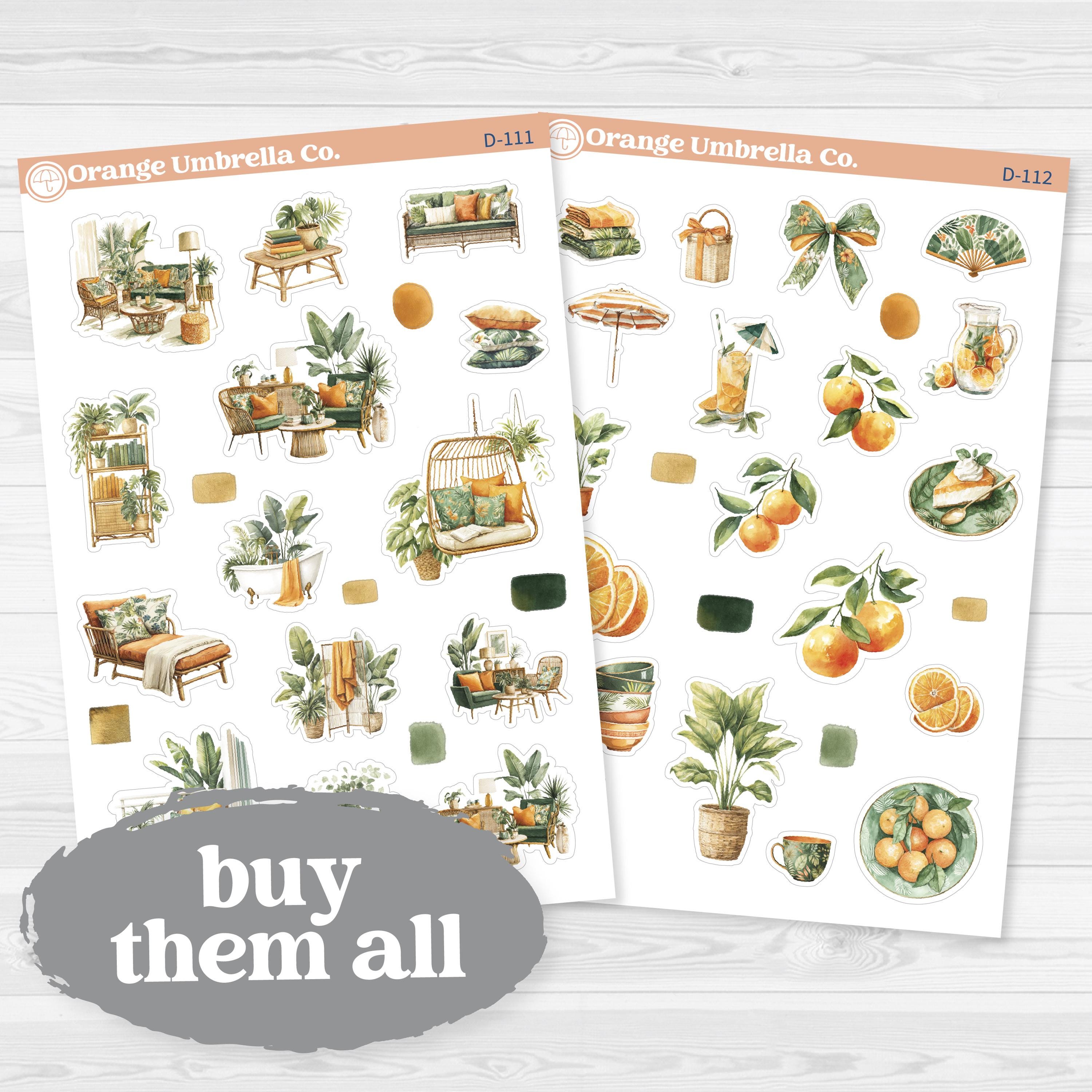 Valencia Orange Decorative Planner Stickers | Citrus Summer Deco Sticker Sheets | D-111-112