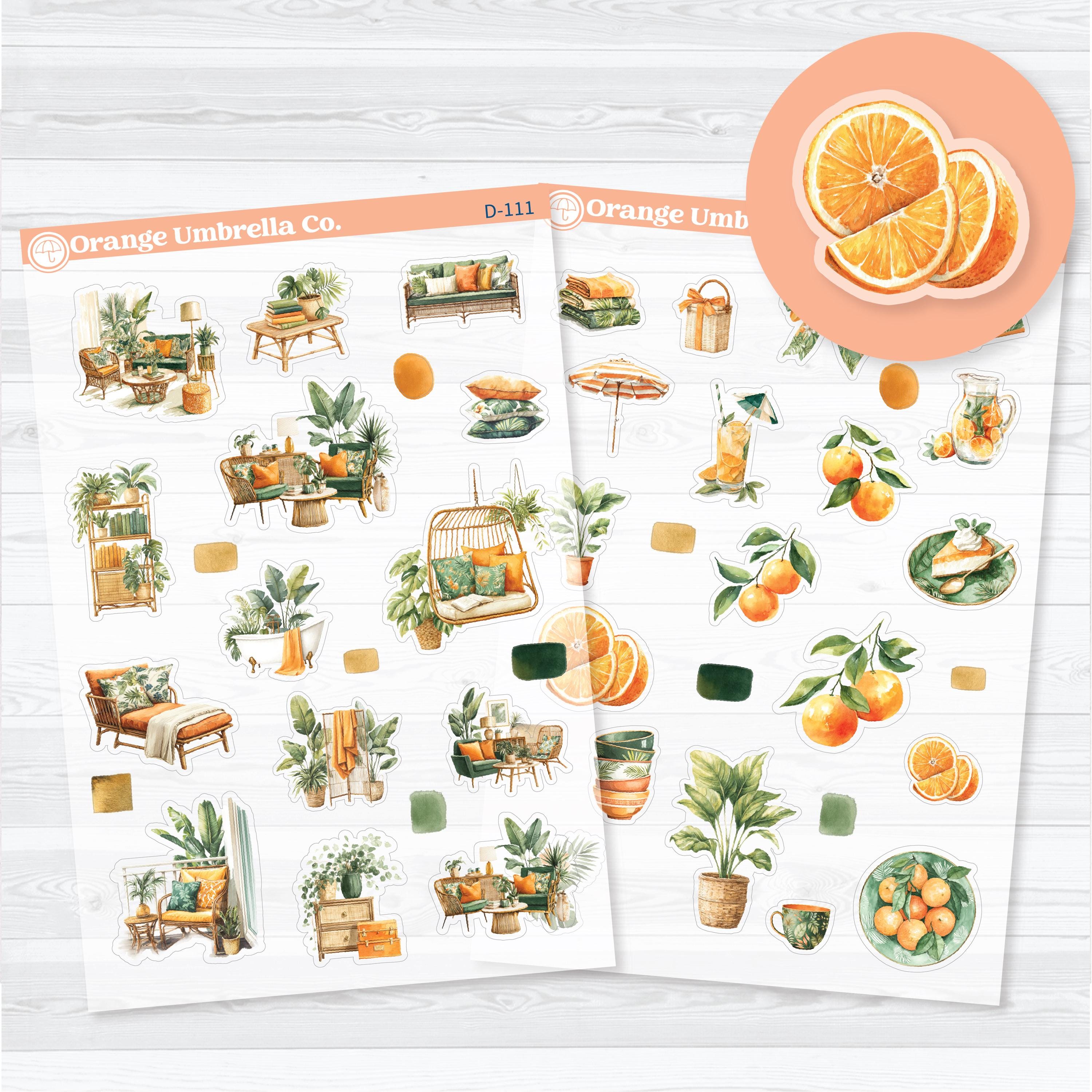 Valencia Orange Clear Matte Decorative Planner Stickers | Citrus Summer Deco Sticker Sheets | D-111-112-CM