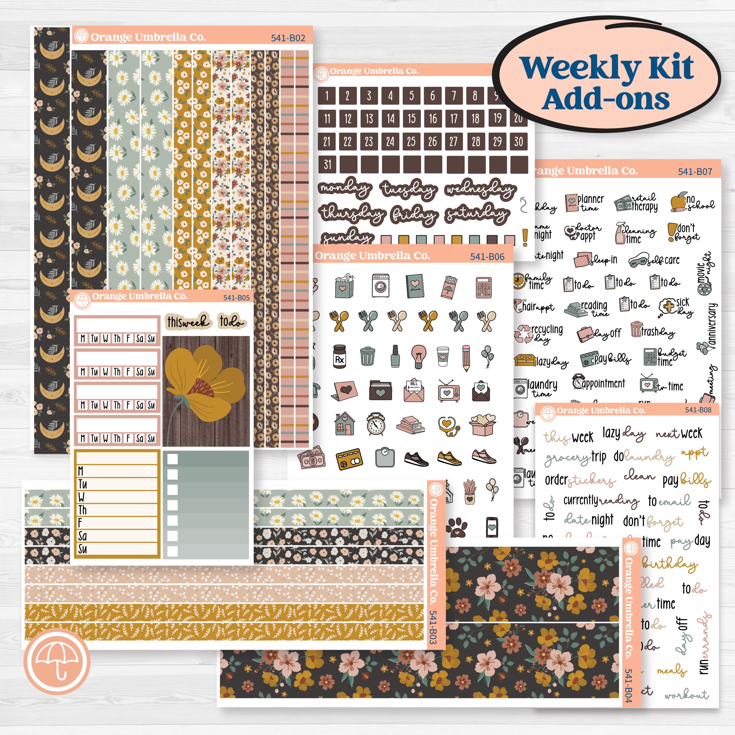 Boho Floral Planner Kit | Weekly Add-On Planner Kit Stickers | Living Is Easy | KIT-541-B