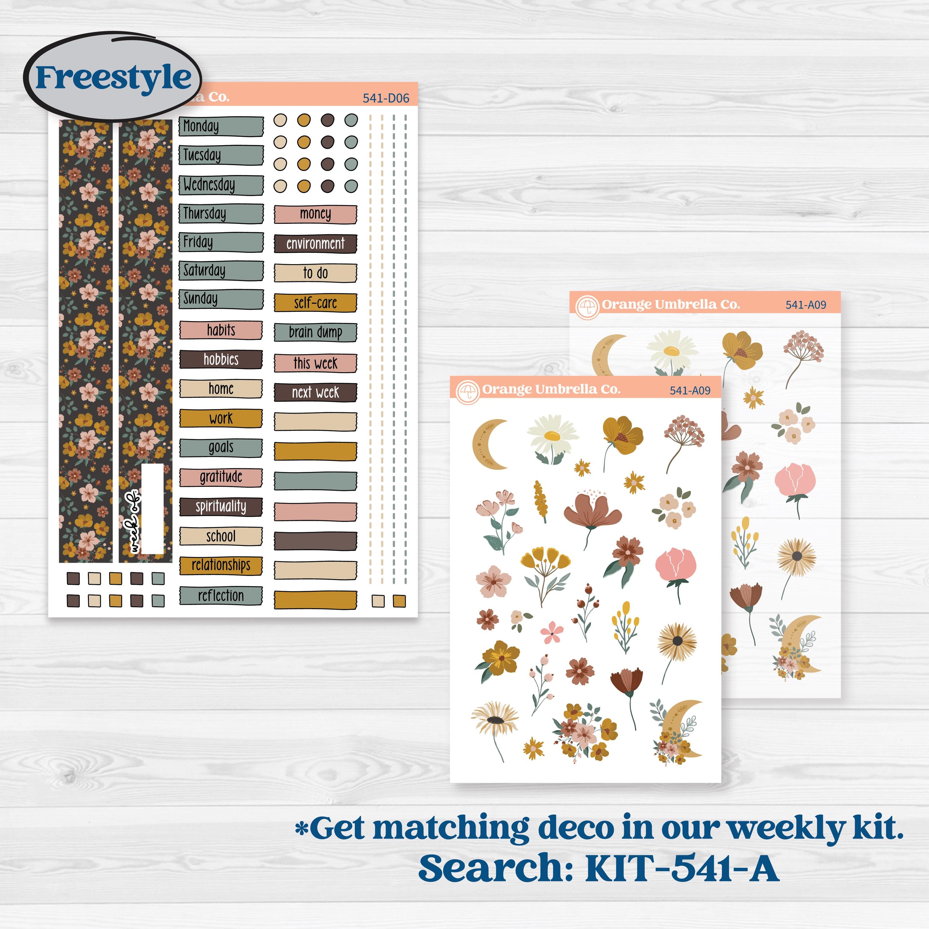 Boho Floral Planner Kit | Journaling or Scrapbooking Kit | Creative Junk Journal Planner Stickers | Living Is Easy | KIT-541-D