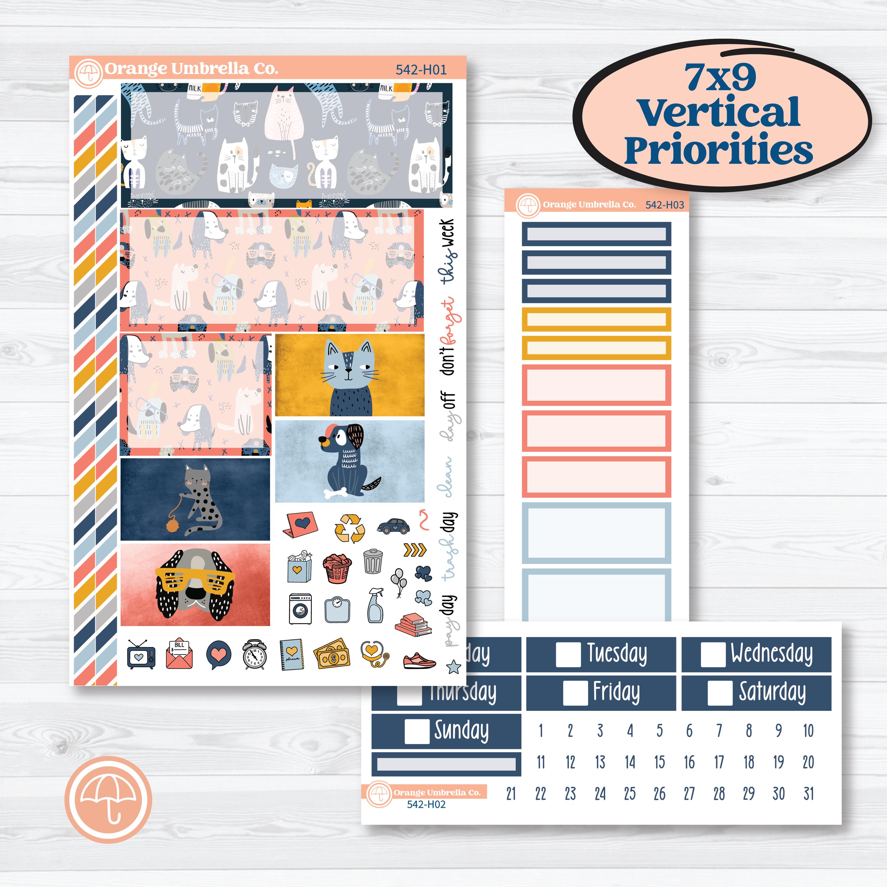 Pet Lover Planner Kit | Plum Vertical Priorities 7x9 Planner Kit Stickers | Furever Friends | KIT-542-H