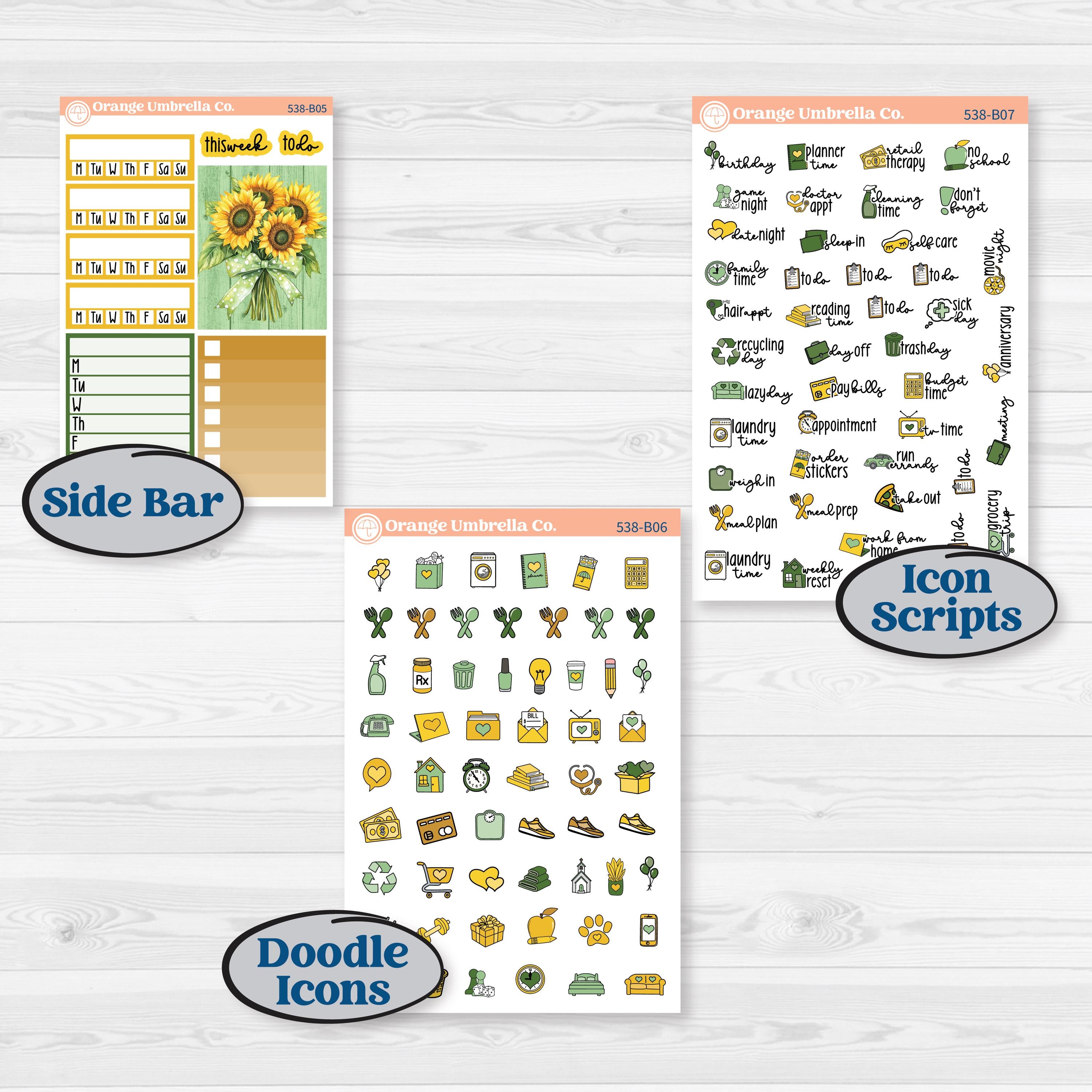 Sunflower Cottage | Weekly Add-On Planner Kit Stickers | Sun Blooms | KIT-538-B