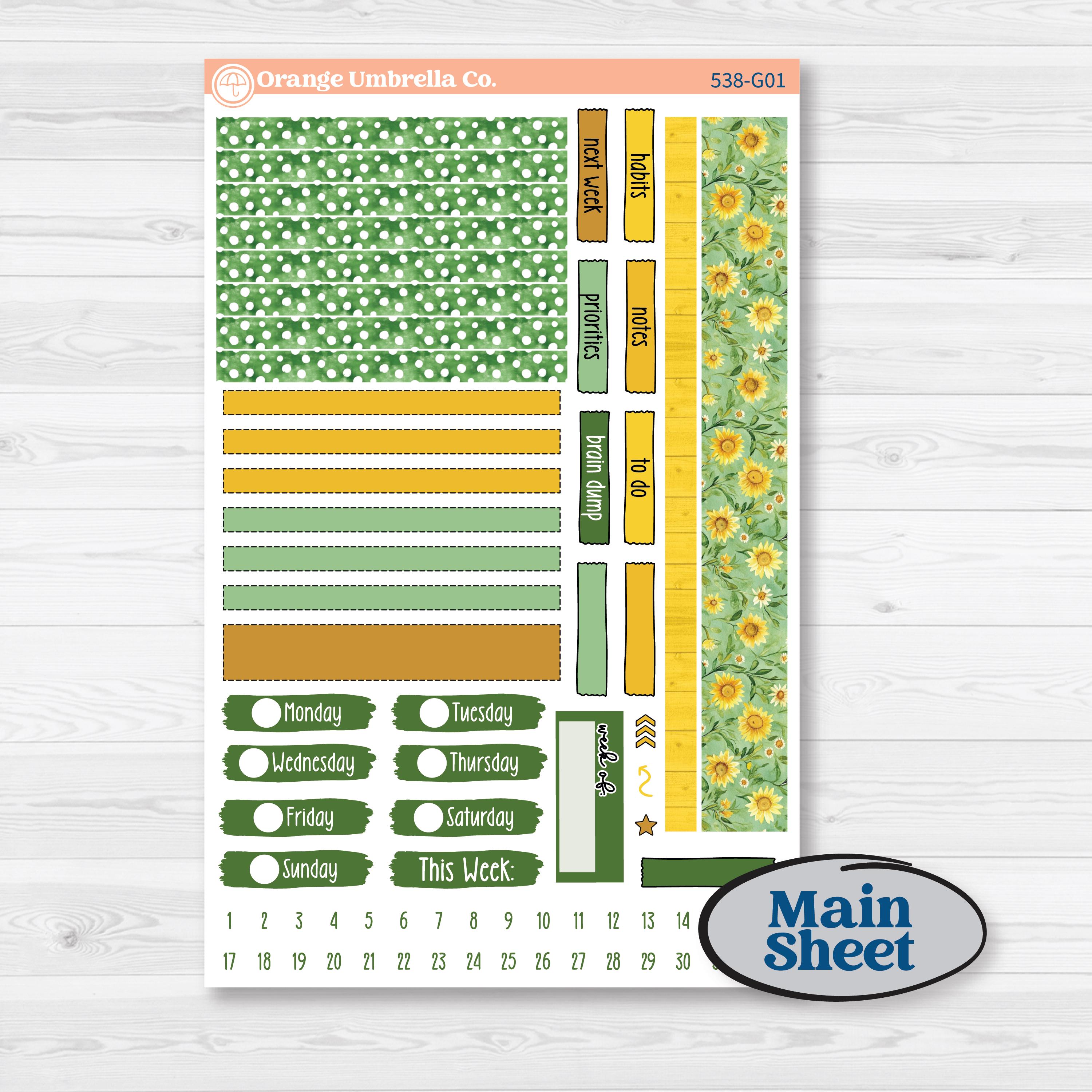 Sunflower Cottage | Erin Condren 7x9 Weekly Dashboard Planner Kit Stickers | Sun Blooms | KIT-538-G