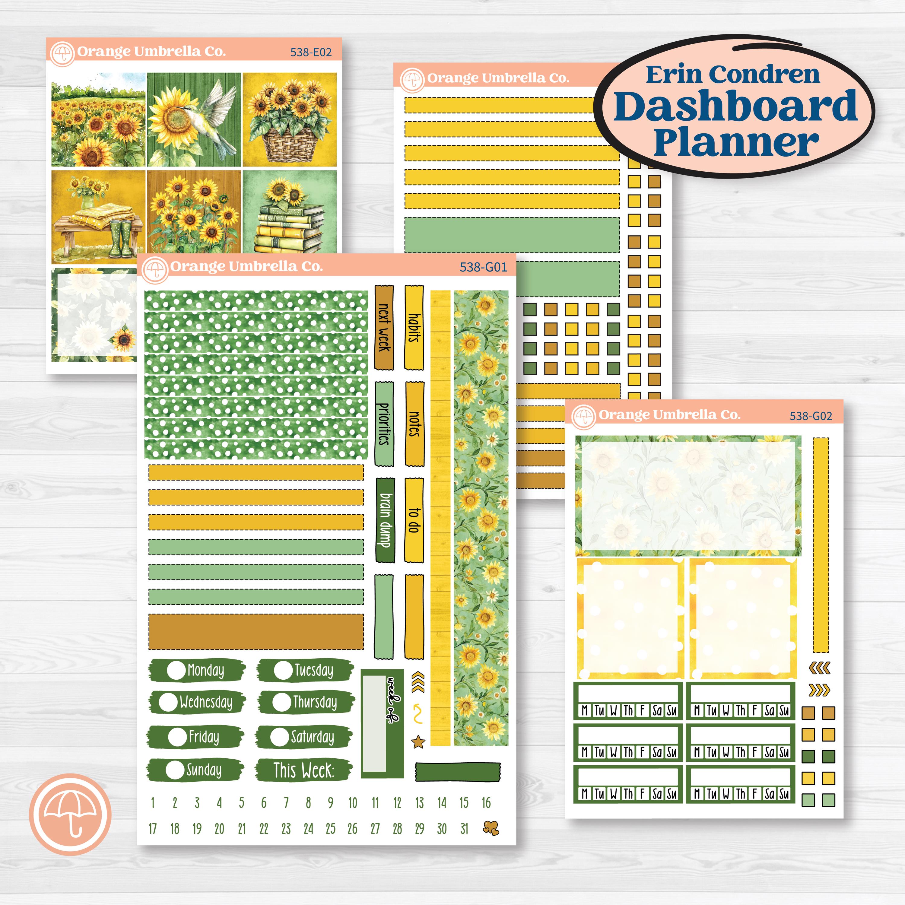 Sunflower Cottage | Erin Condren 7x9 Weekly Dashboard Planner Kit Stickers | Sun Blooms | KIT-538-G