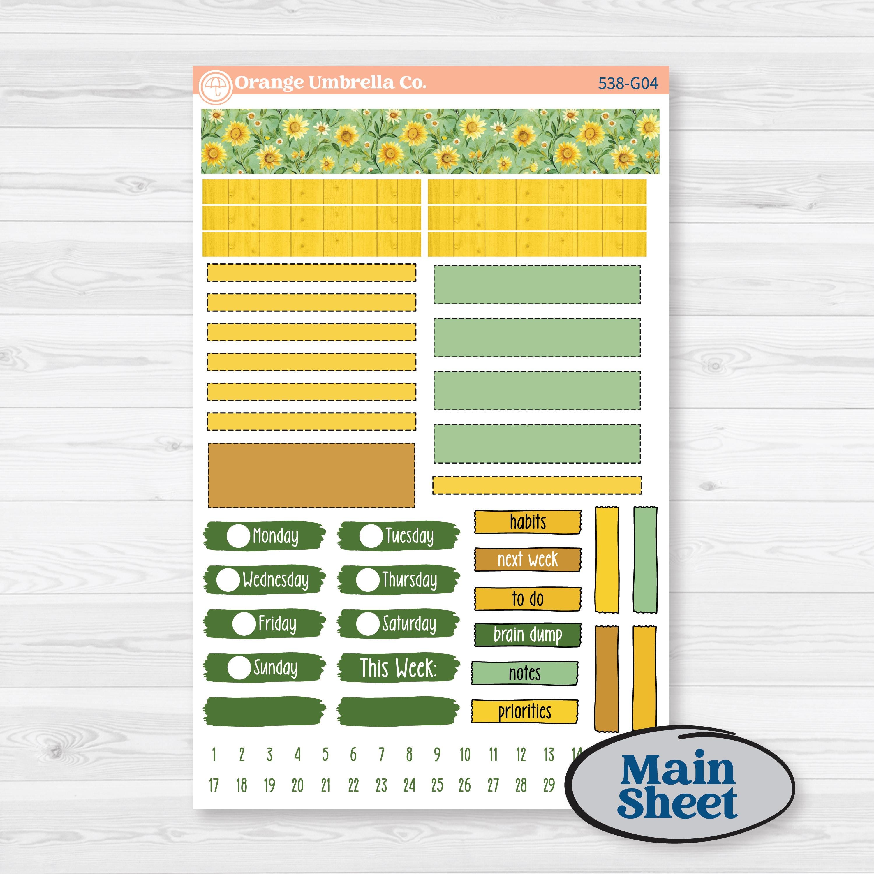 Sunflower Cottage | Erin Condren A5 Weekly Dashboard Planner Kit Stickers | Sun Blooms | KIT-538-G4