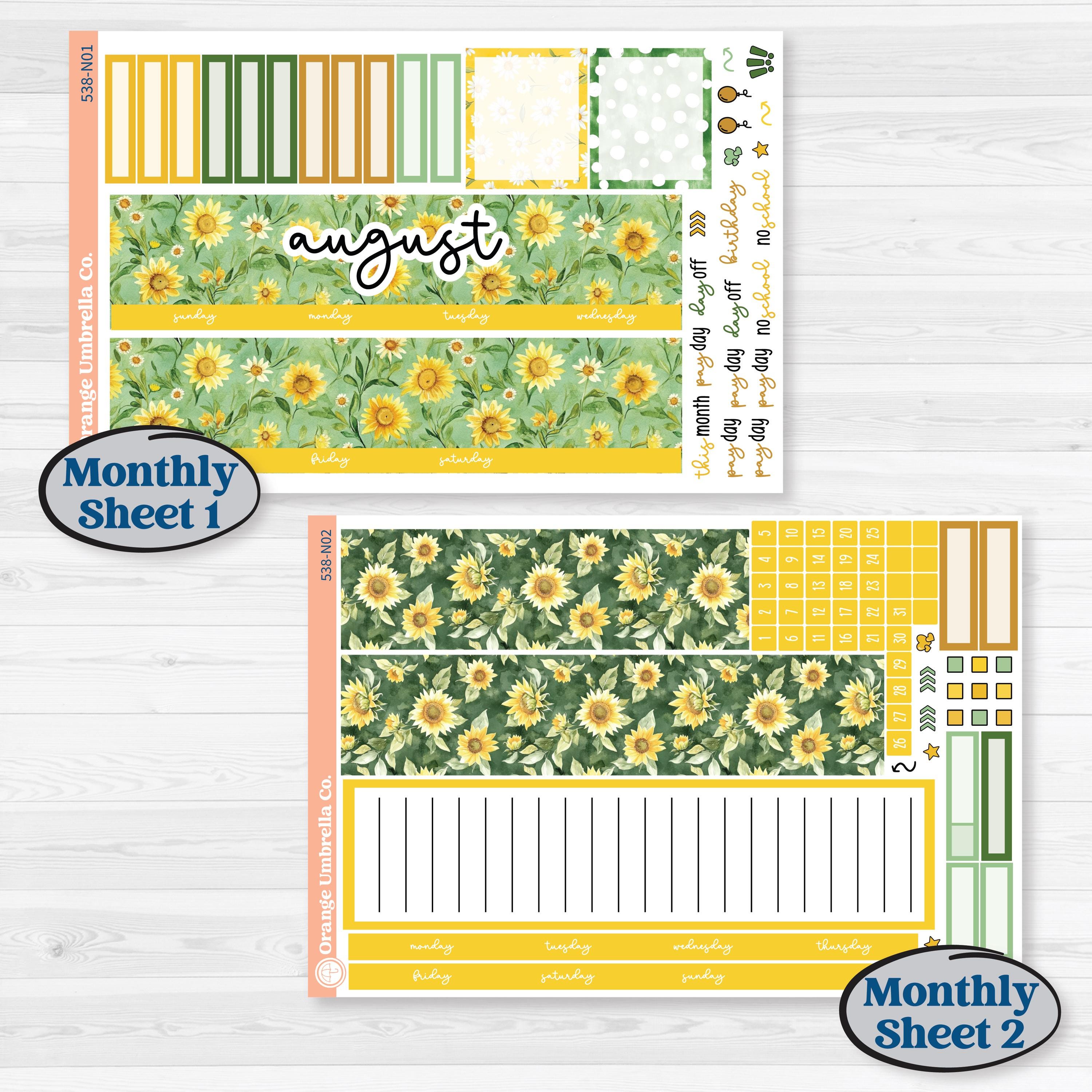 Sunflower Cottage | 7x9 Erin Condren Life Planner Monthly & Dashboard Sticker Kit | Sunflower Cottage | KIT-538-N