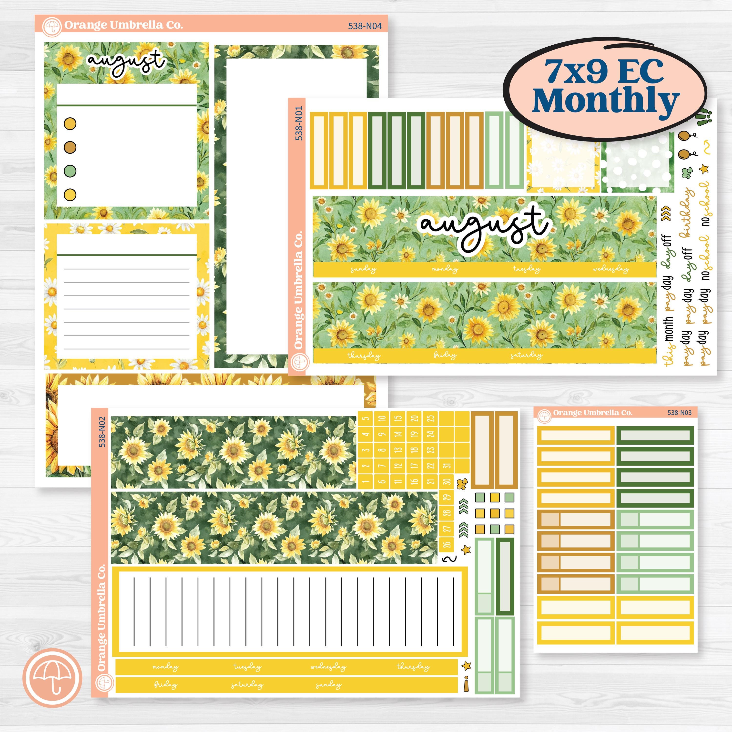 Sunflower Cottage | 7x9 Erin Condren Life Planner Monthly & Dashboard Sticker Kit | Sunflower Cottage | KIT-538-N