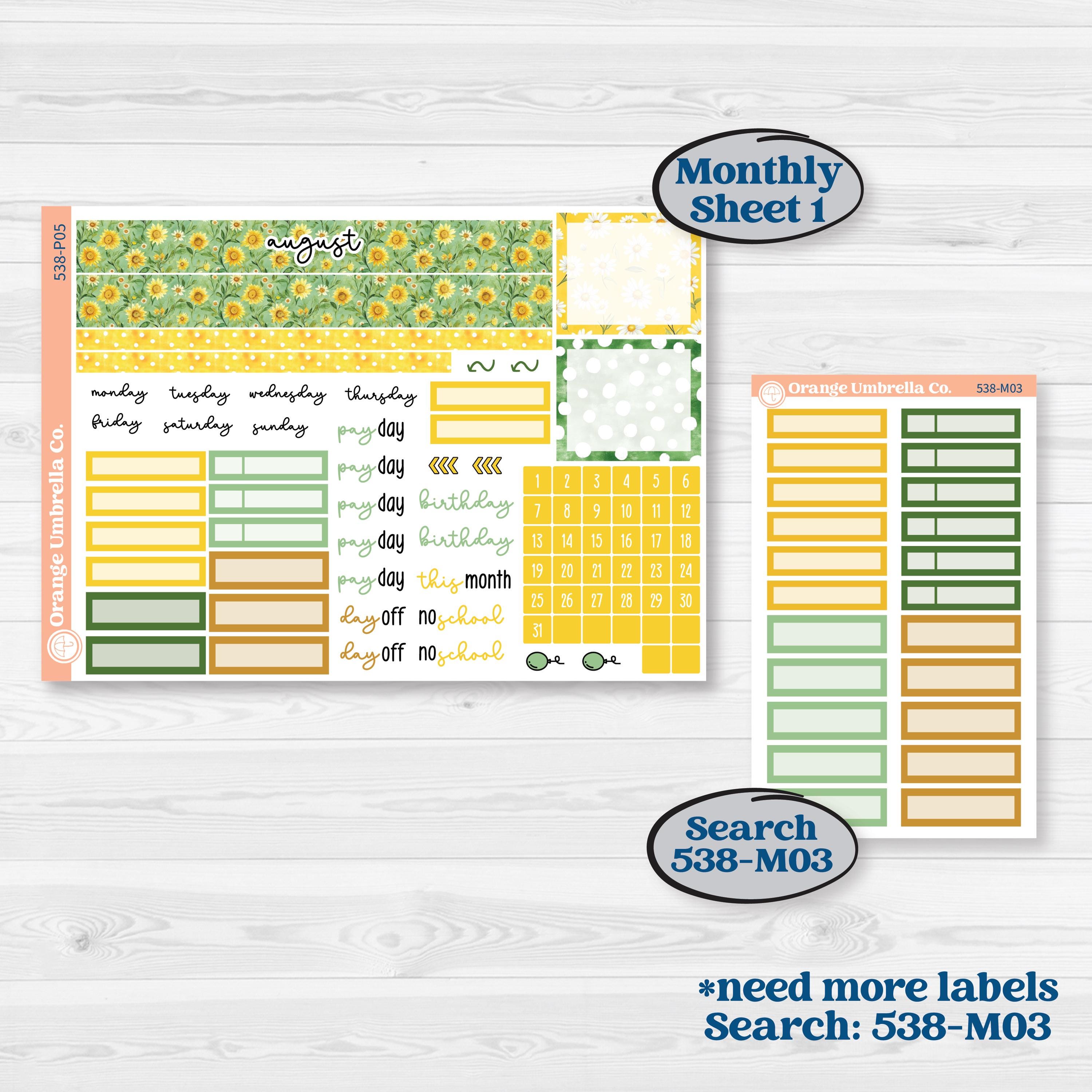 Sunflower Cottage | A5 Plum Monthly & Dashboard Planner Kit Stickers | Sun Blooms | KIT-538-P