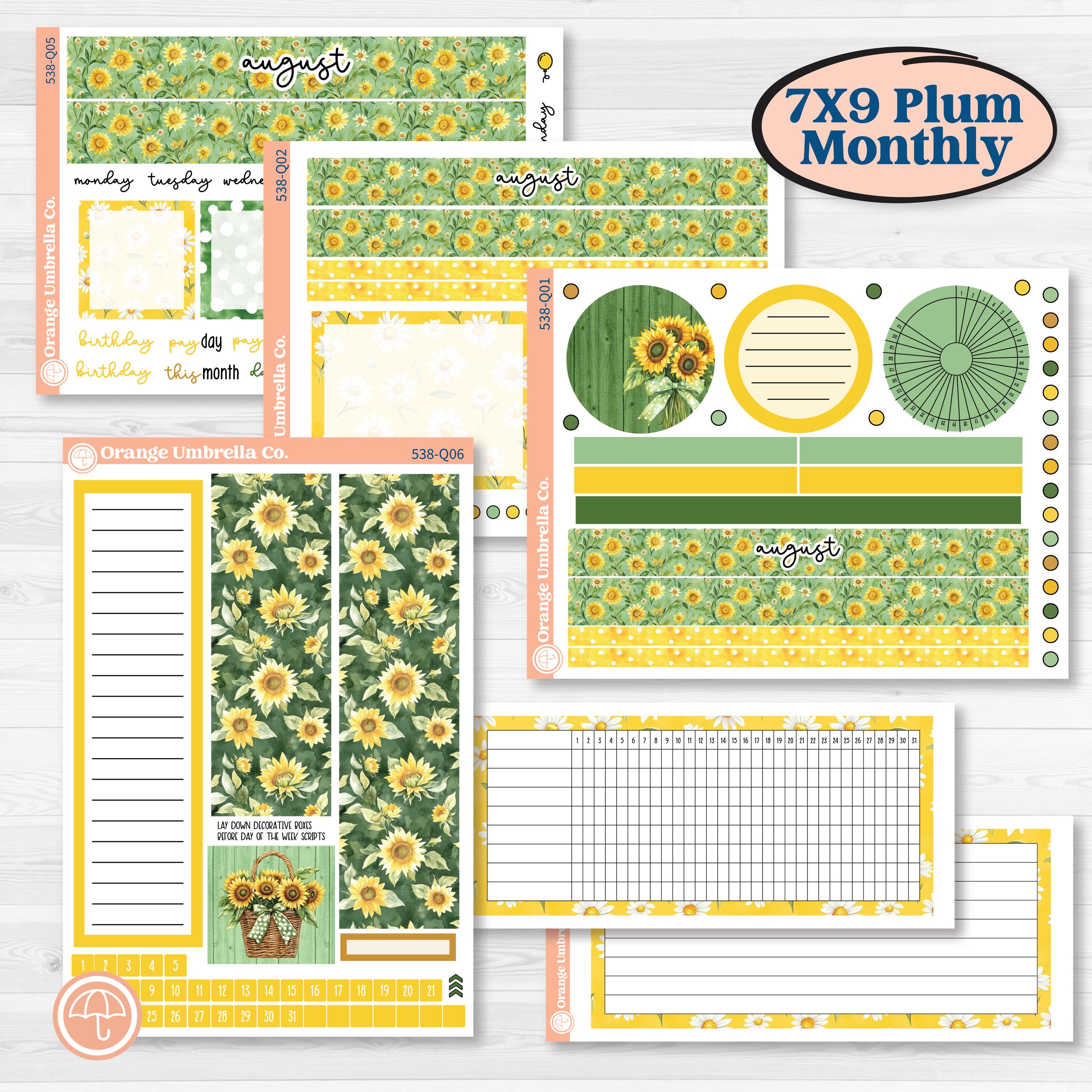 Sunflower Cottage | 7x9 Plum Monthly & Dashboard Planner Kit Stickers | Sun Blooms | KIT-538-Q