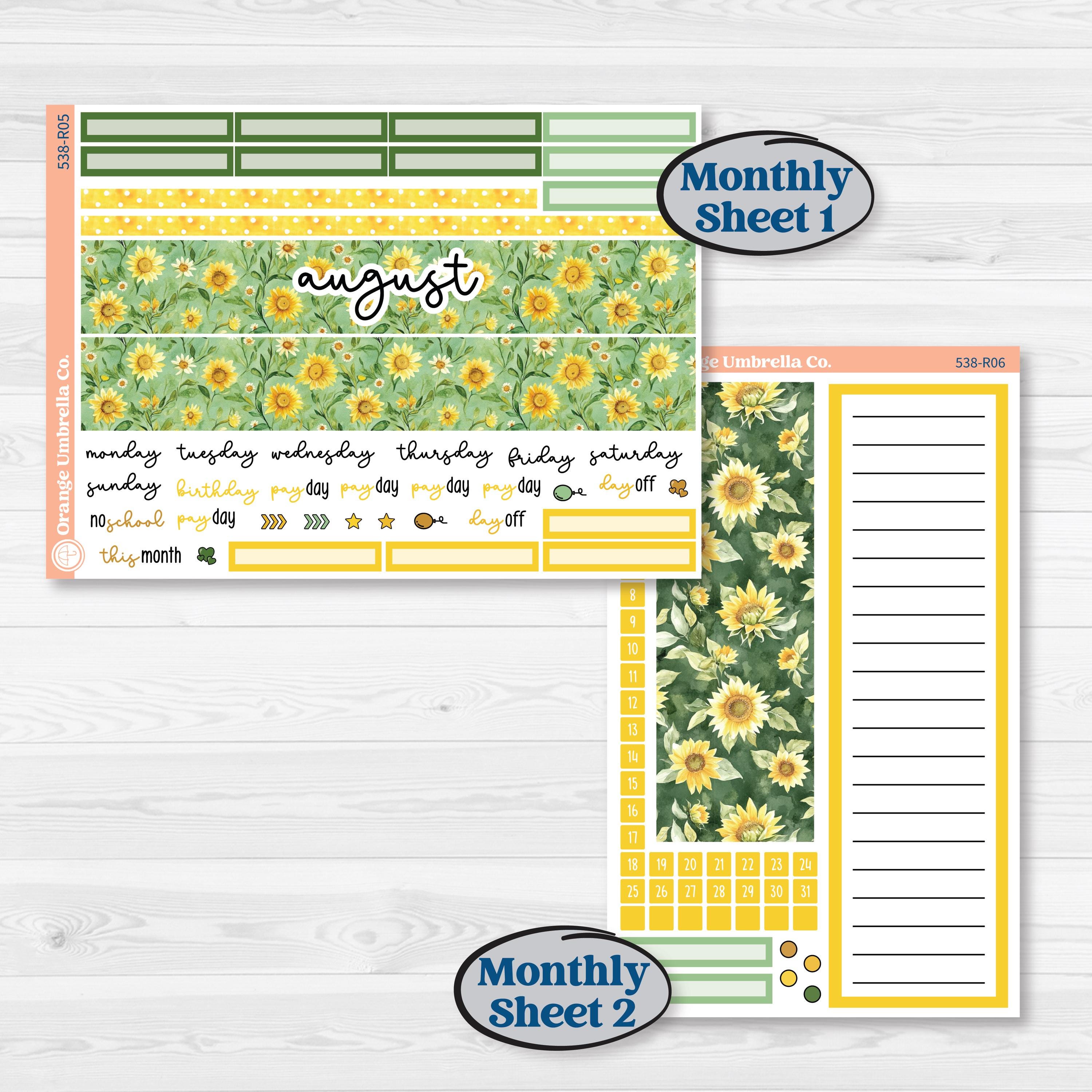 Sunflower Cottage | 8.5x11 Plum Monthly & Dashboard Planner Kit Stickers | Sun Blooms | KIT-538-R