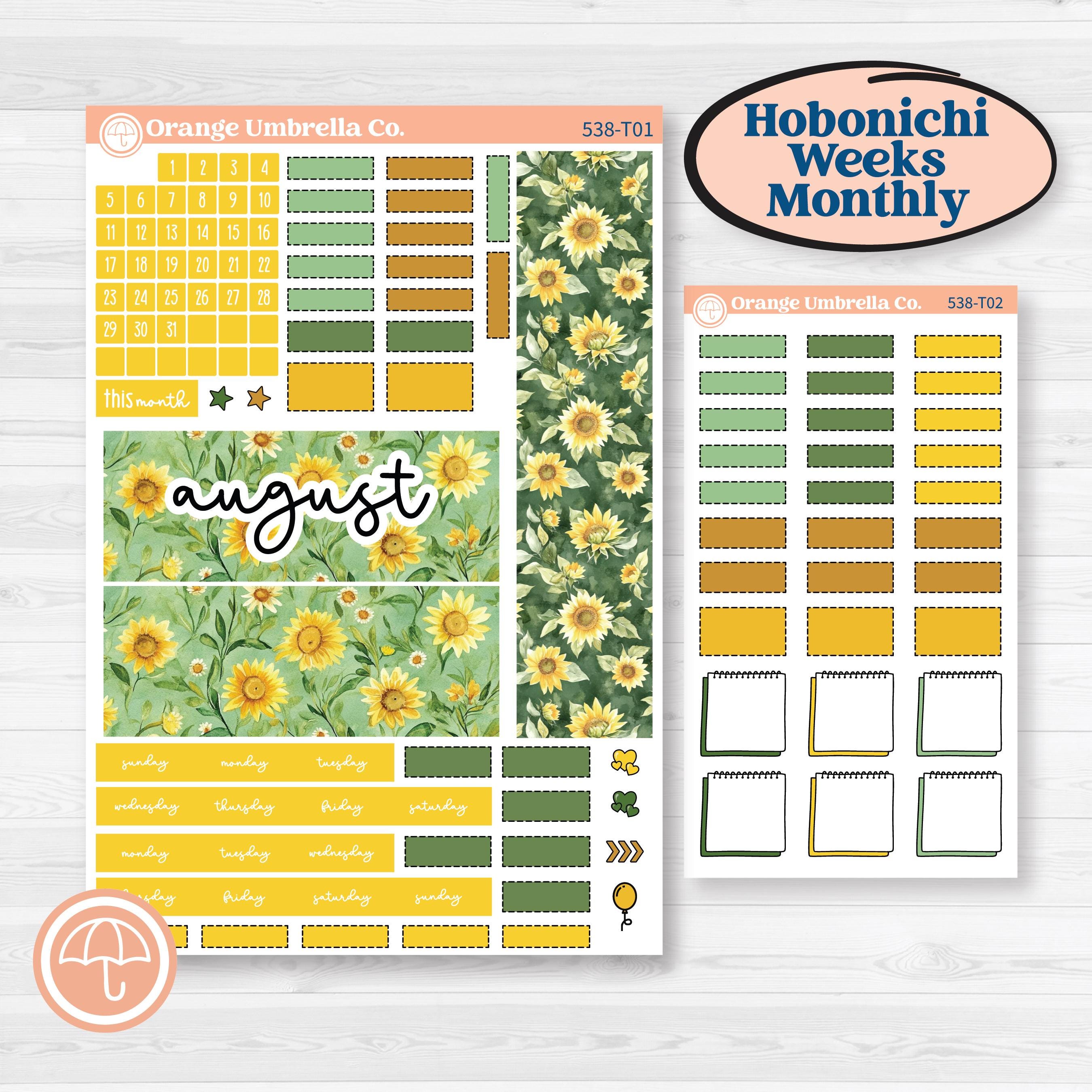 Sunflower Cottage | Hobonichi Weeks Monthly Planner Kit Stickers | Sun Blooms | KIT-538-T