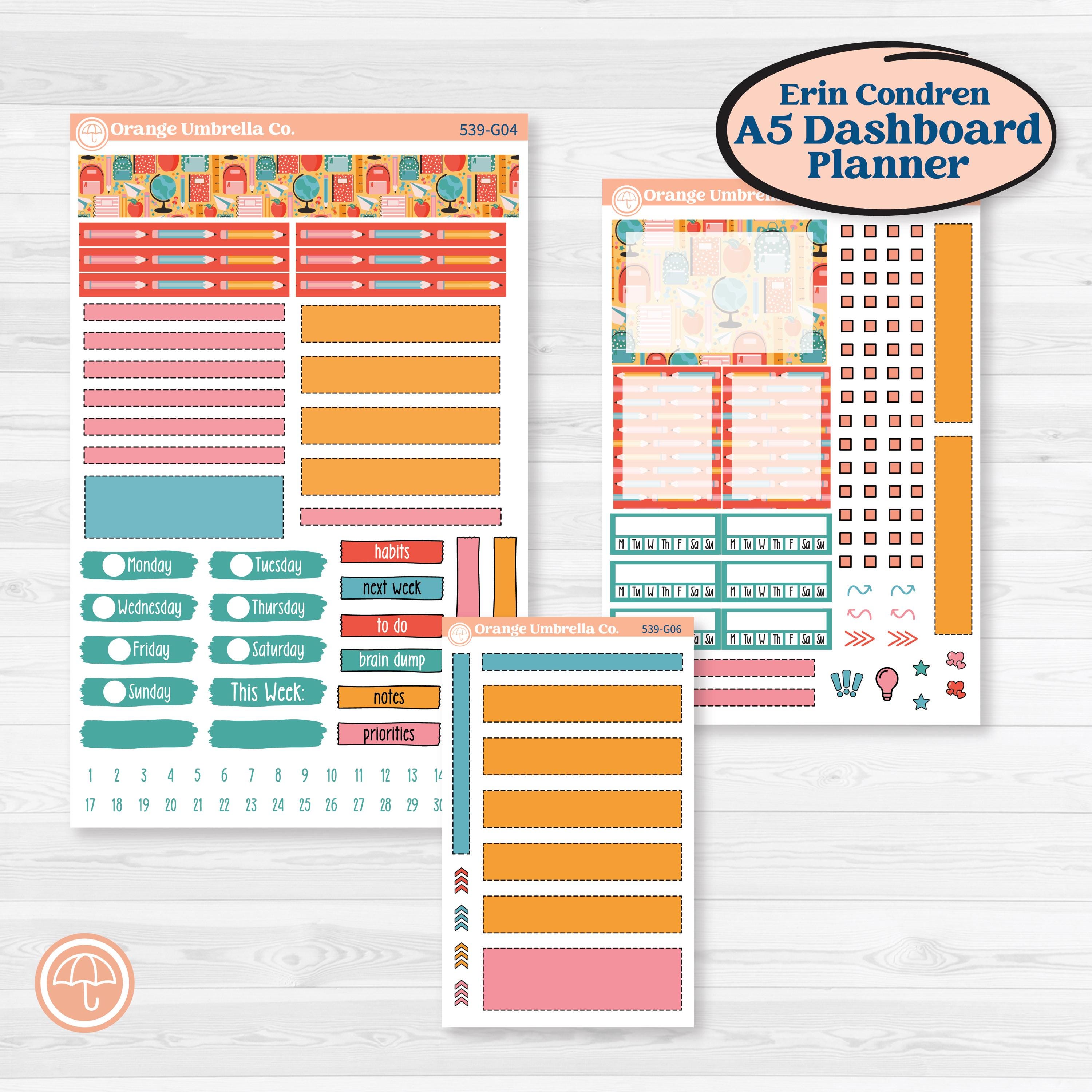 Back To School Kit | Erin Condren A5 Weekly Dashboard Planner Kit Stickers | Level Up | KIT-539-G4