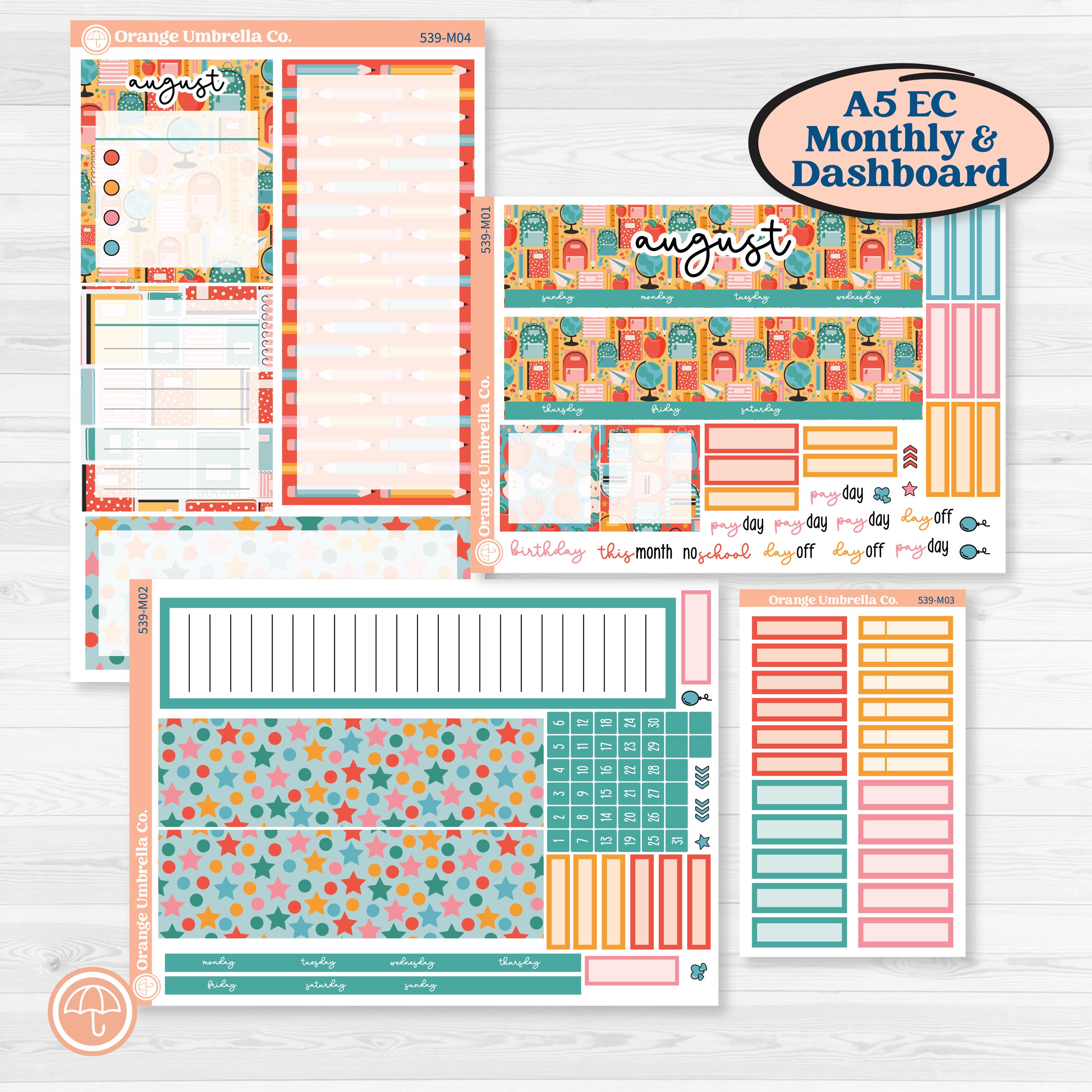 Back To School Kit | A5 Erin Condren Monthly & Productivity Dashboard Sticker Kit | Level Up | KIT-539-M