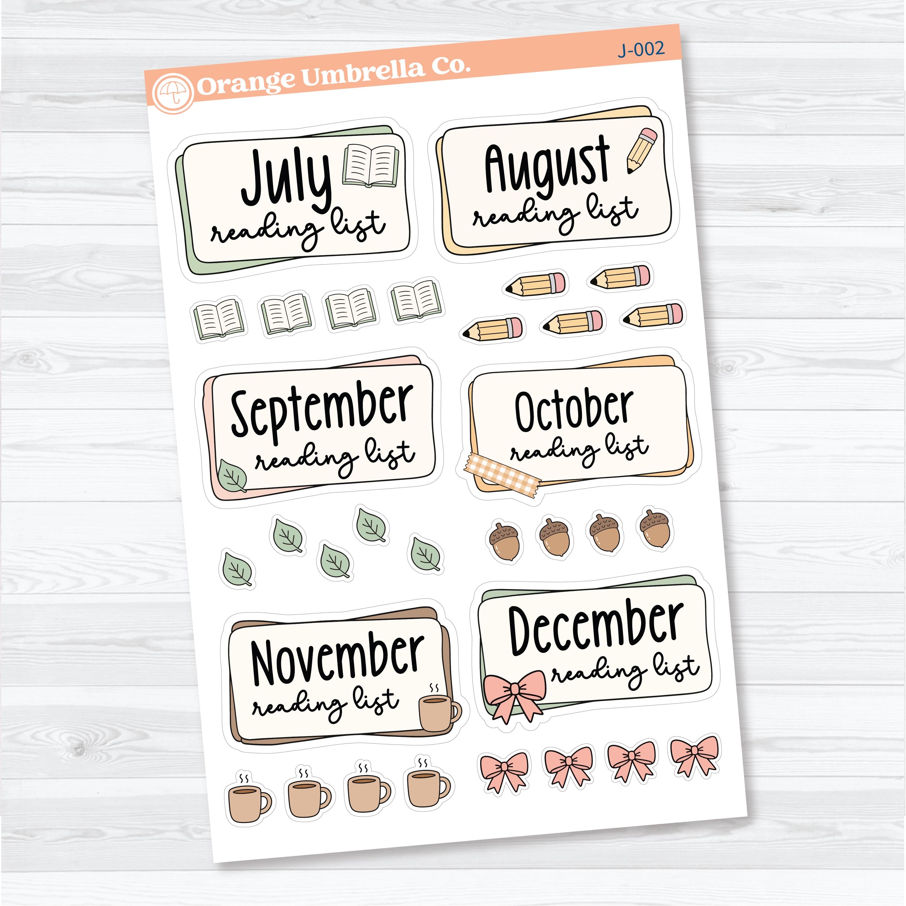 Reading Journal Monthly Reading List Planner Stickers | Reading Tracker Labels | J-001 & J-002