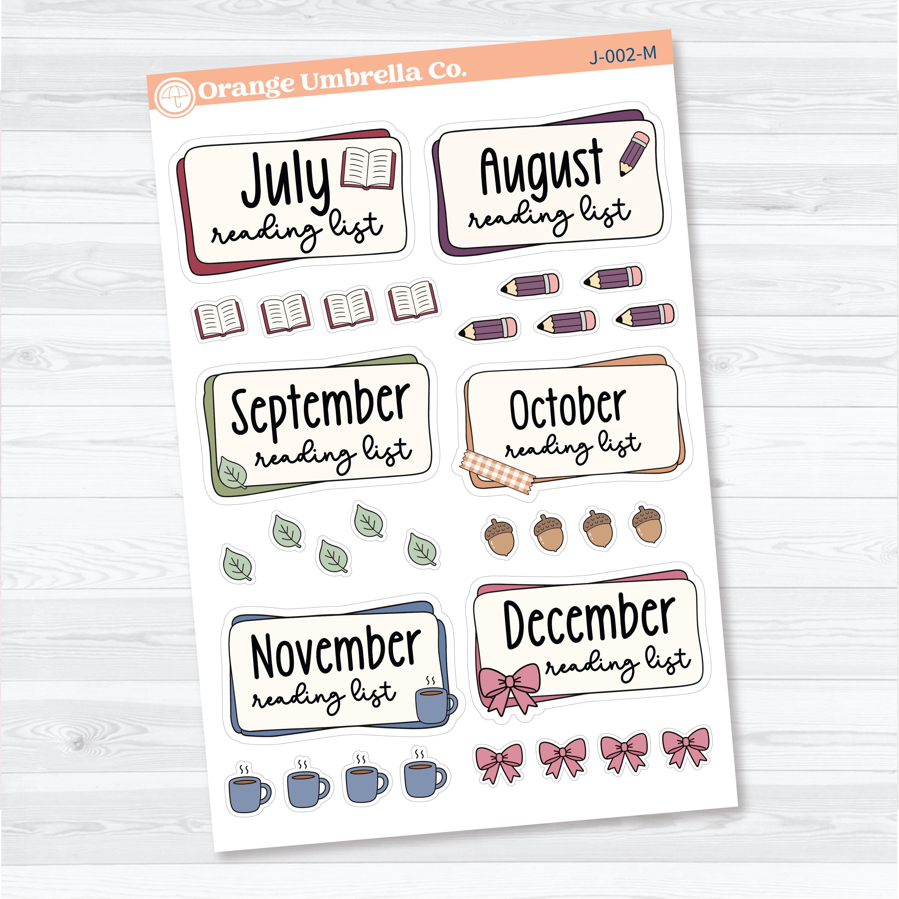 Reading Journal Monthly Reading List Planner Stickers | Reading Tracker Labels | J-001-M & J-002-M