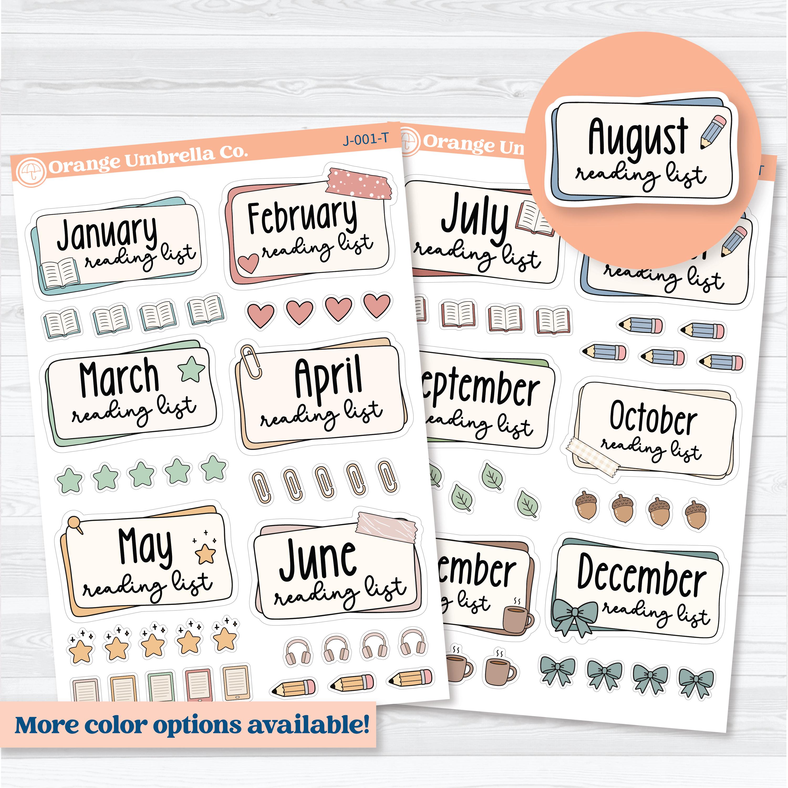 Reading Journal Monthly Reading List Planner Stickers | Reading Tracker Labels | J-001-T & J-002-T