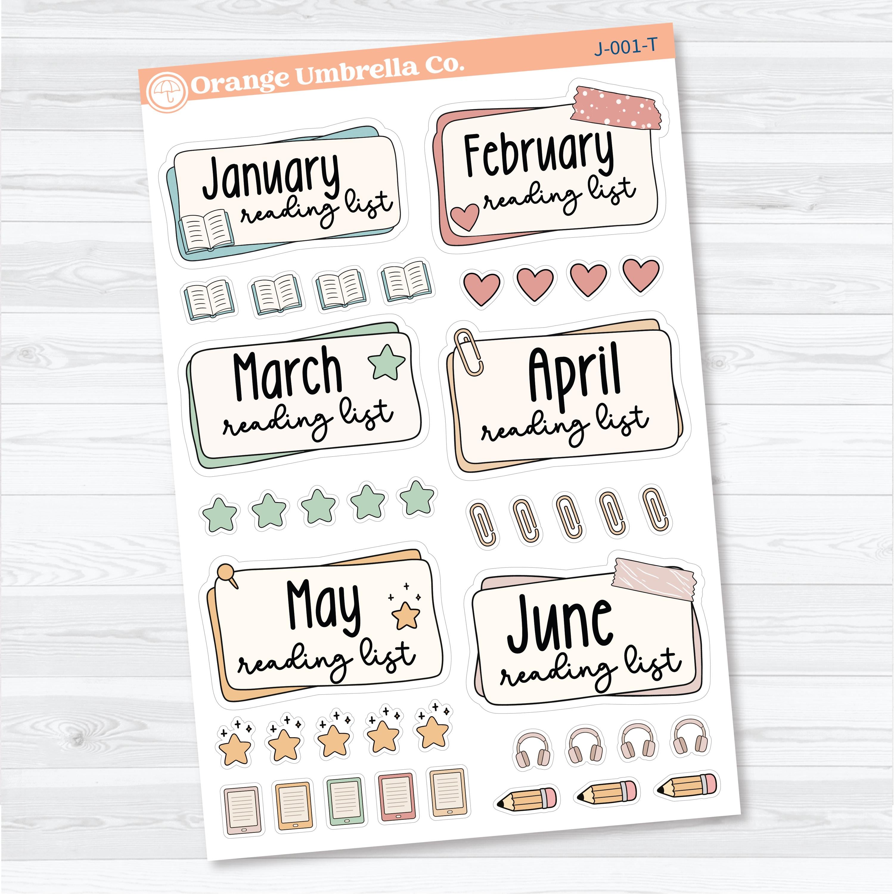 Reading Journal Monthly Reading List Planner Stickers | Reading Tracker Labels | J-001-T & J-002-T