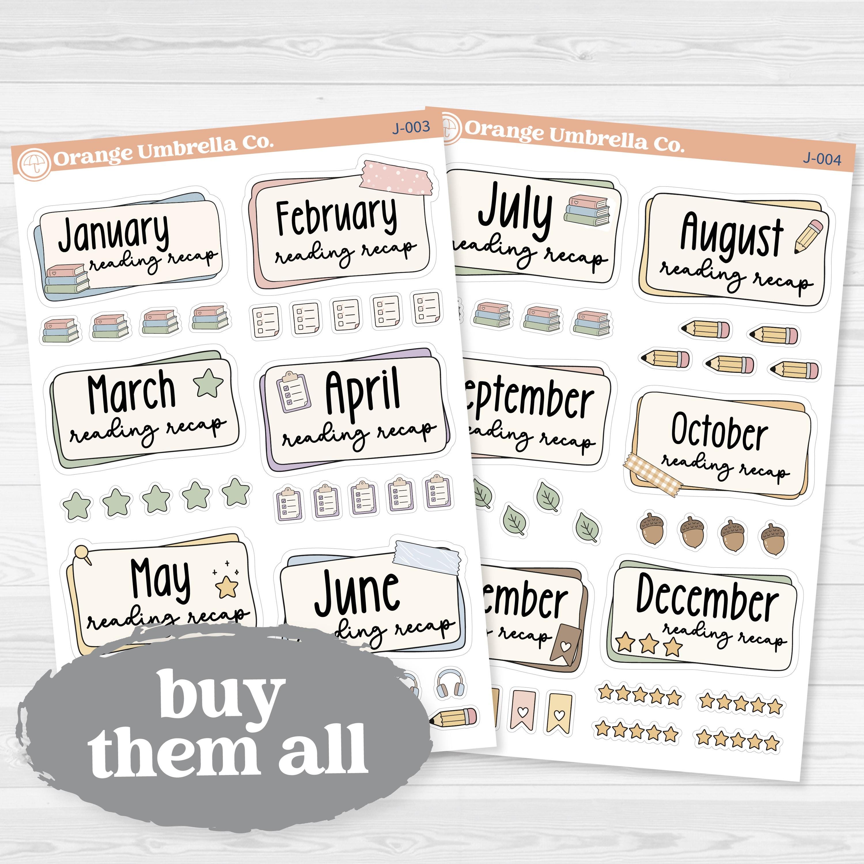 Reading Journal Monthly Reading Recap Planner Stickers | Book Wrap Up Labels | J-003 & J-004