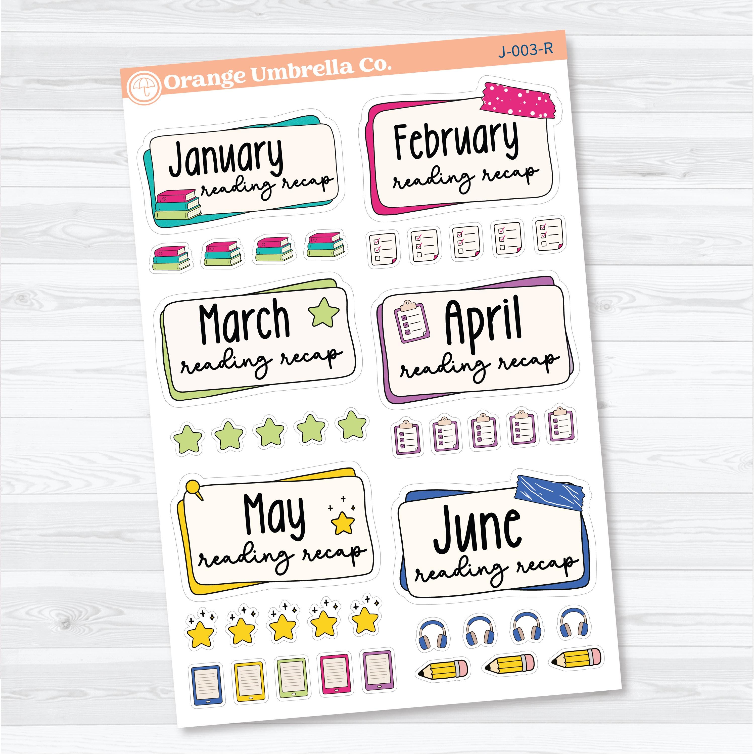 Reading Journal Monthly Reading Recap Planner Stickers | Book Wrap Up Labels | J-003-R & J-004-R