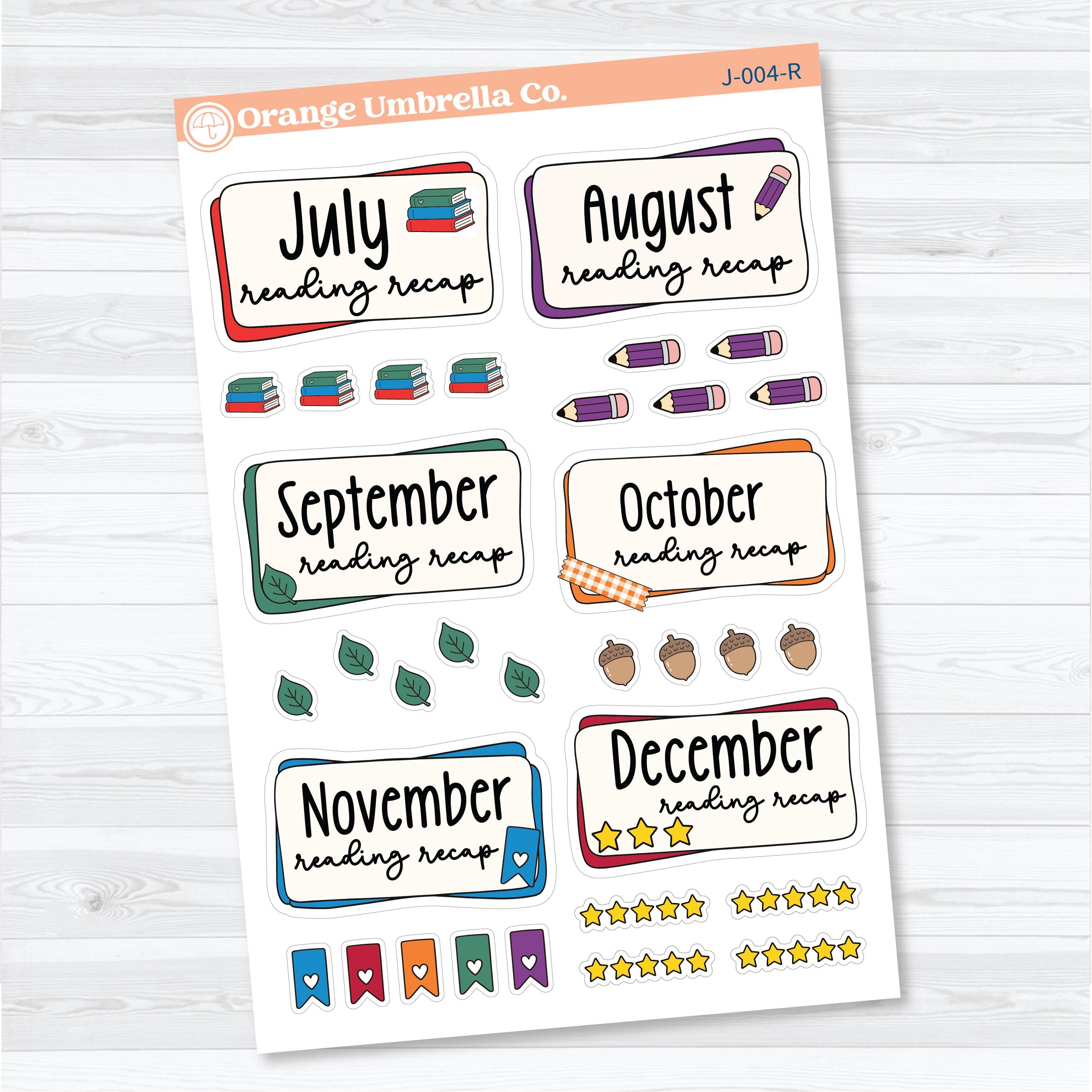 Reading Journal Monthly Reading Recap Planner Stickers | Book Wrap Up Labels | J-003-R & J-004-R