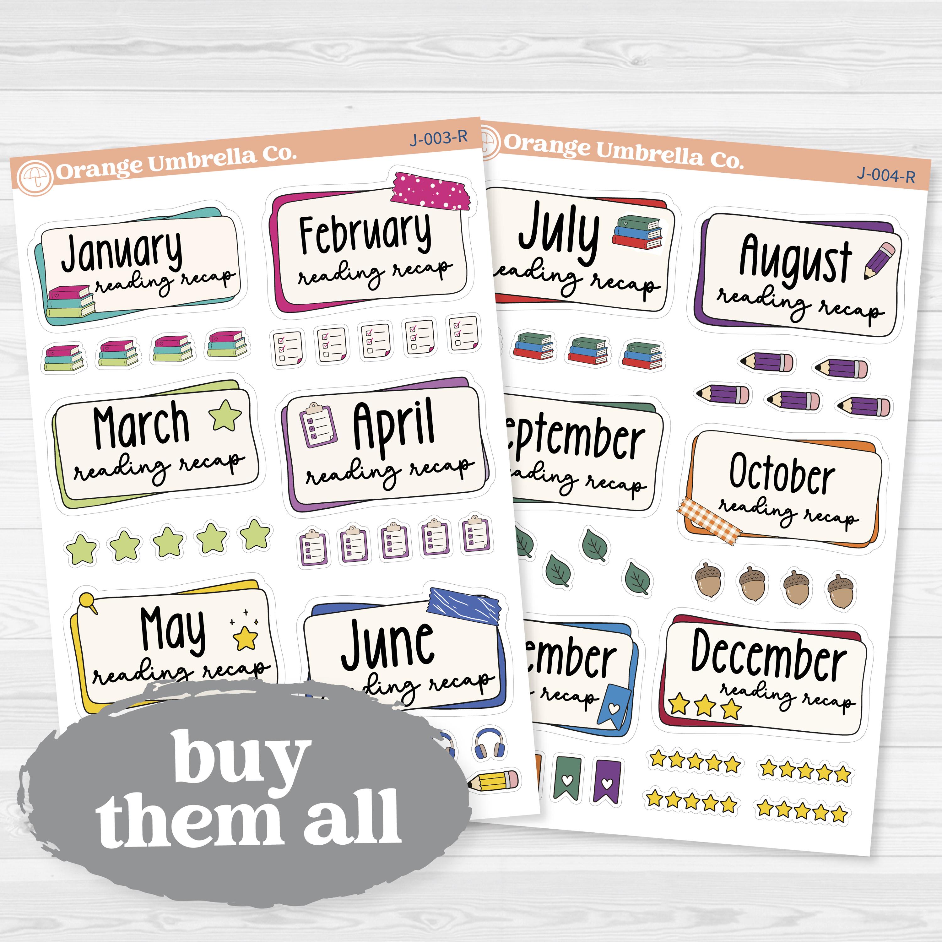 Reading Journal Monthly Reading Recap Planner Stickers | Book Wrap Up Labels | J-003-R & J-004-R