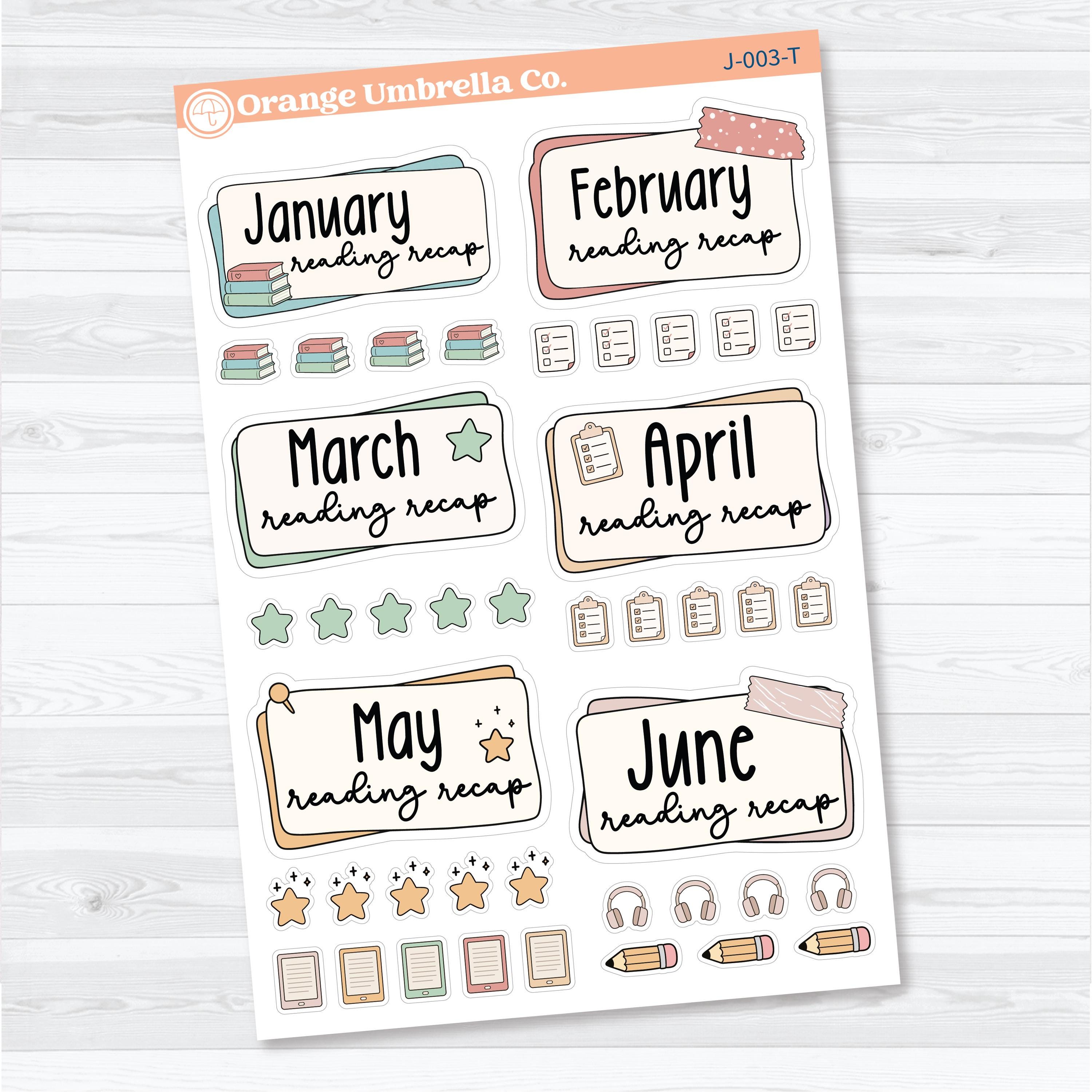 Reading Journal Monthly Reading Recap Planner Stickers | Book Wrap Up Labels | J-003-T & J-004-T