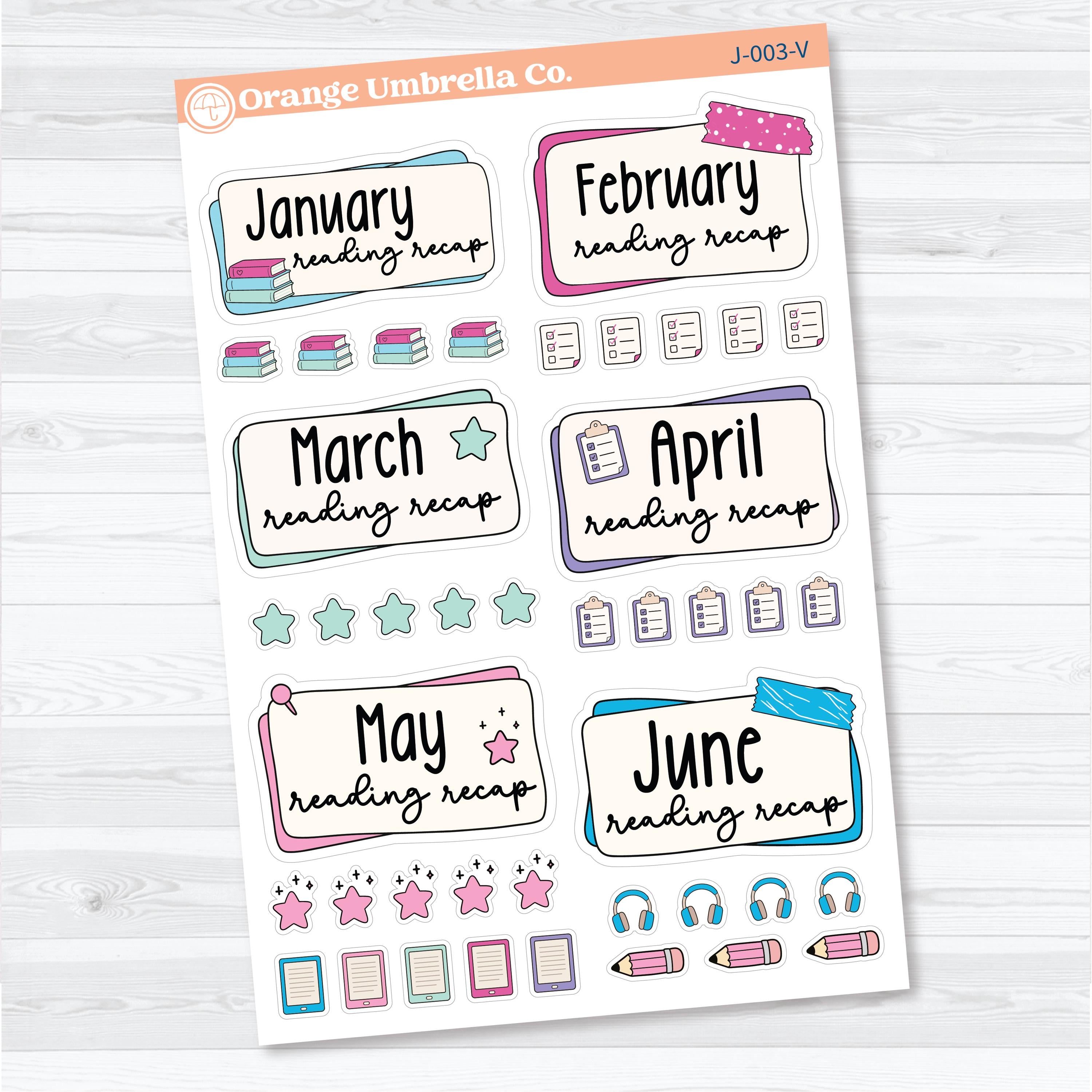 Reading Journal Monthly Reading Recap Planner Stickers | Book Wrap Up Labels | J-003-V & J-004-V
