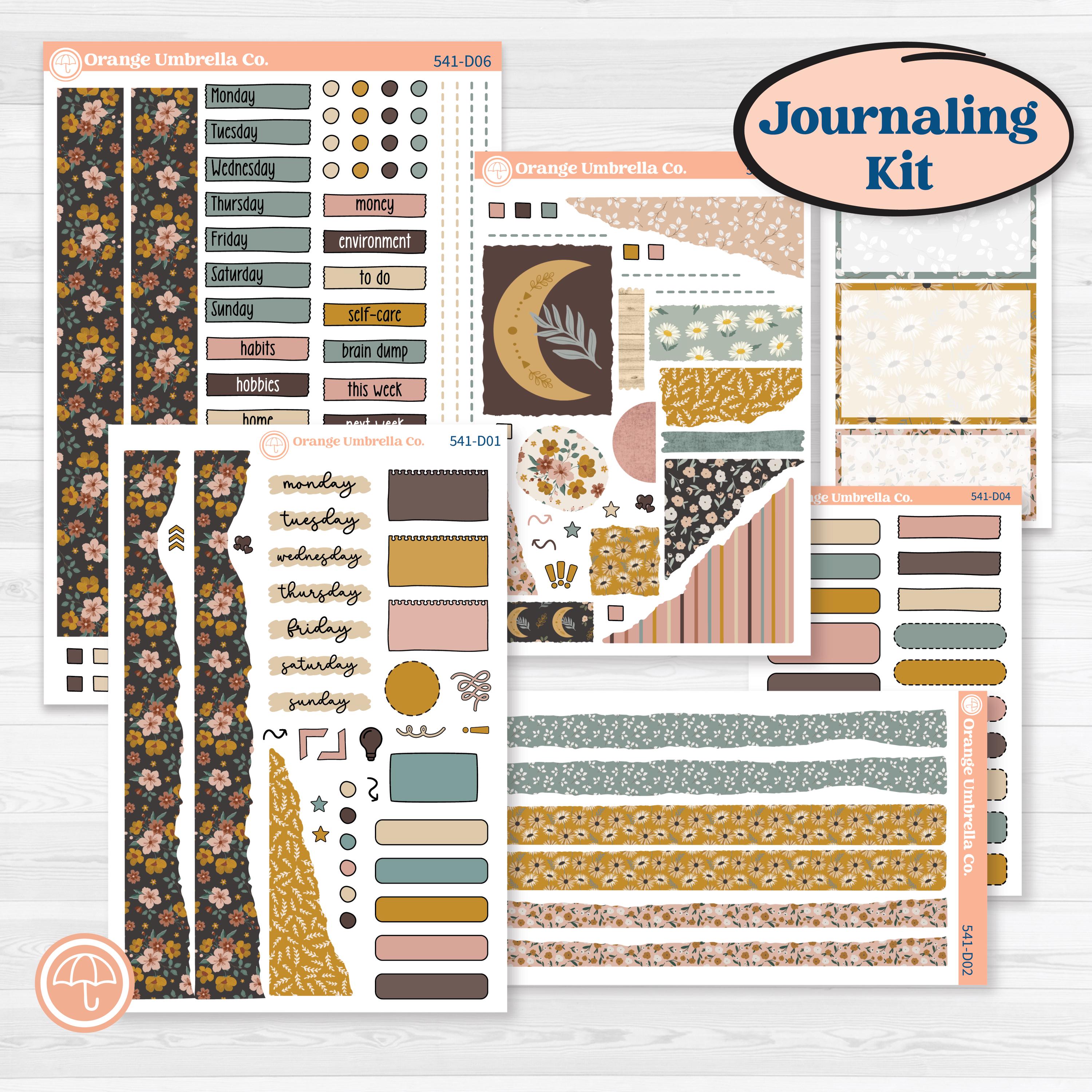 Boho Floral Planner Kit | Journaling or Scrapbooking Kit | Creative Junk Journal Planner Stickers | Living Is Easy | KIT-541-D