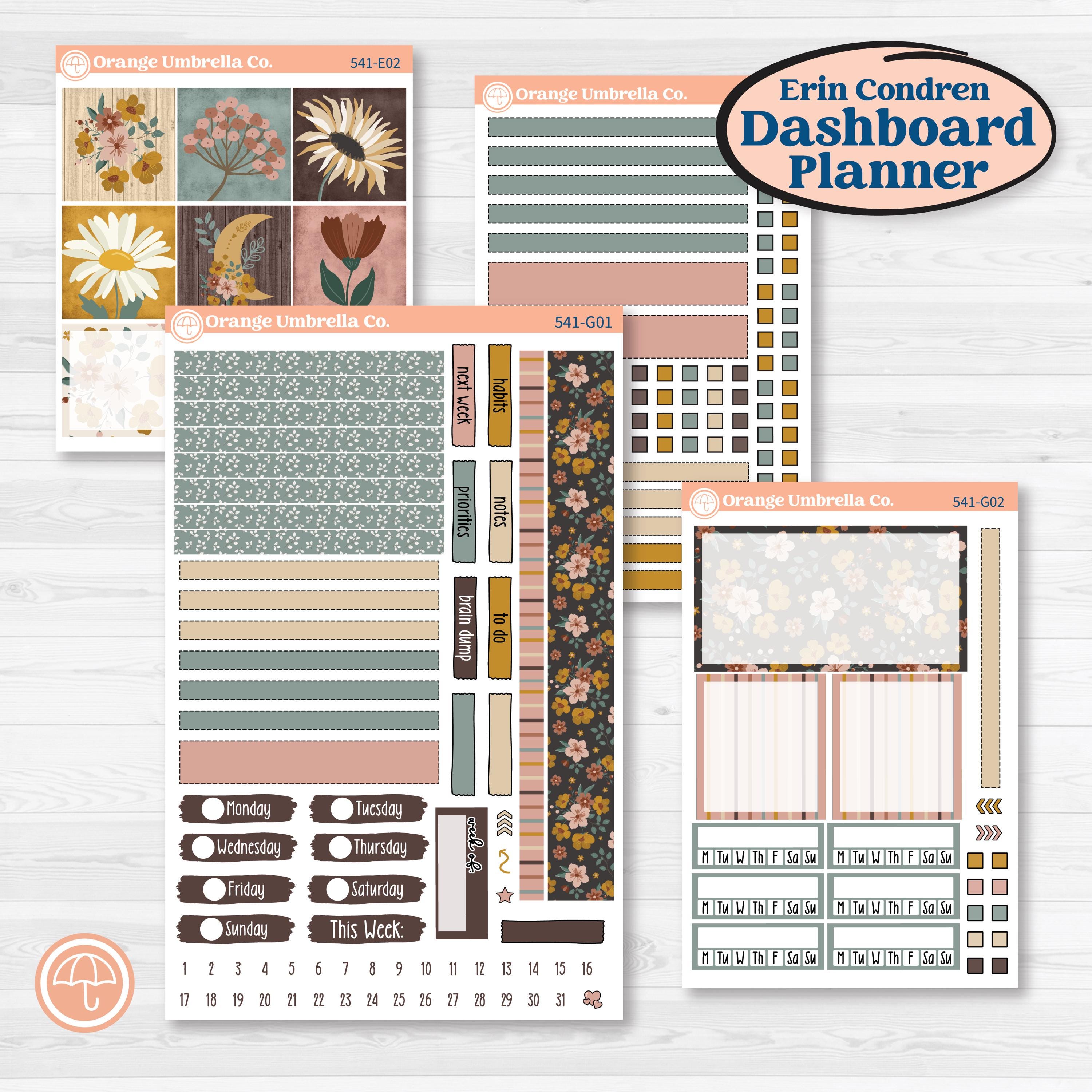 Boho Floral Planner Kit | Erin Condren 7x9 Weekly Dashboard Planner Kit Stickers | Living Is Easy | KIT-541-G