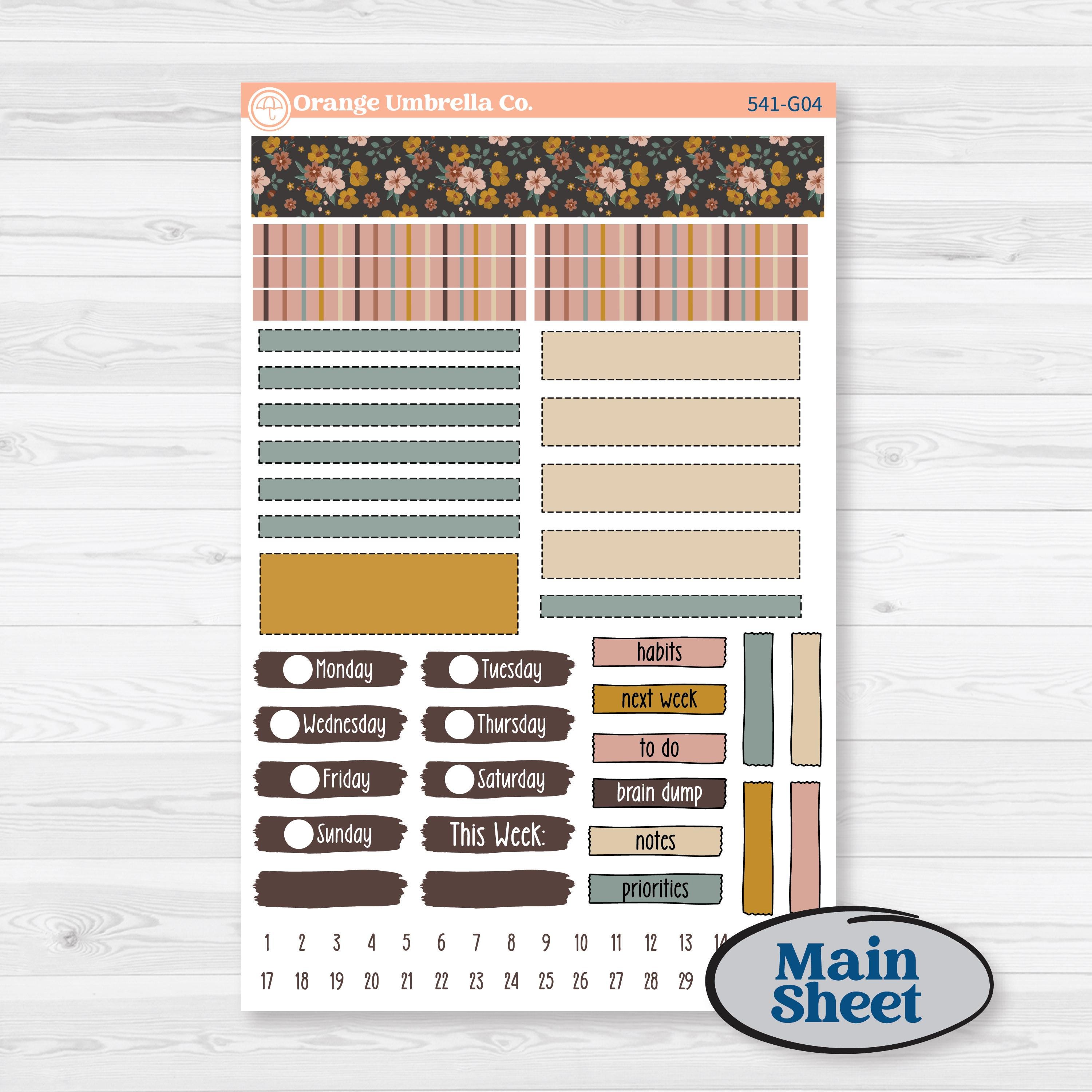 Boho Floral Planner Kit | Erin Condren A5 Weekly Dashboard Planner Kit Stickers | Living Is Easy | KIT-541-G4
