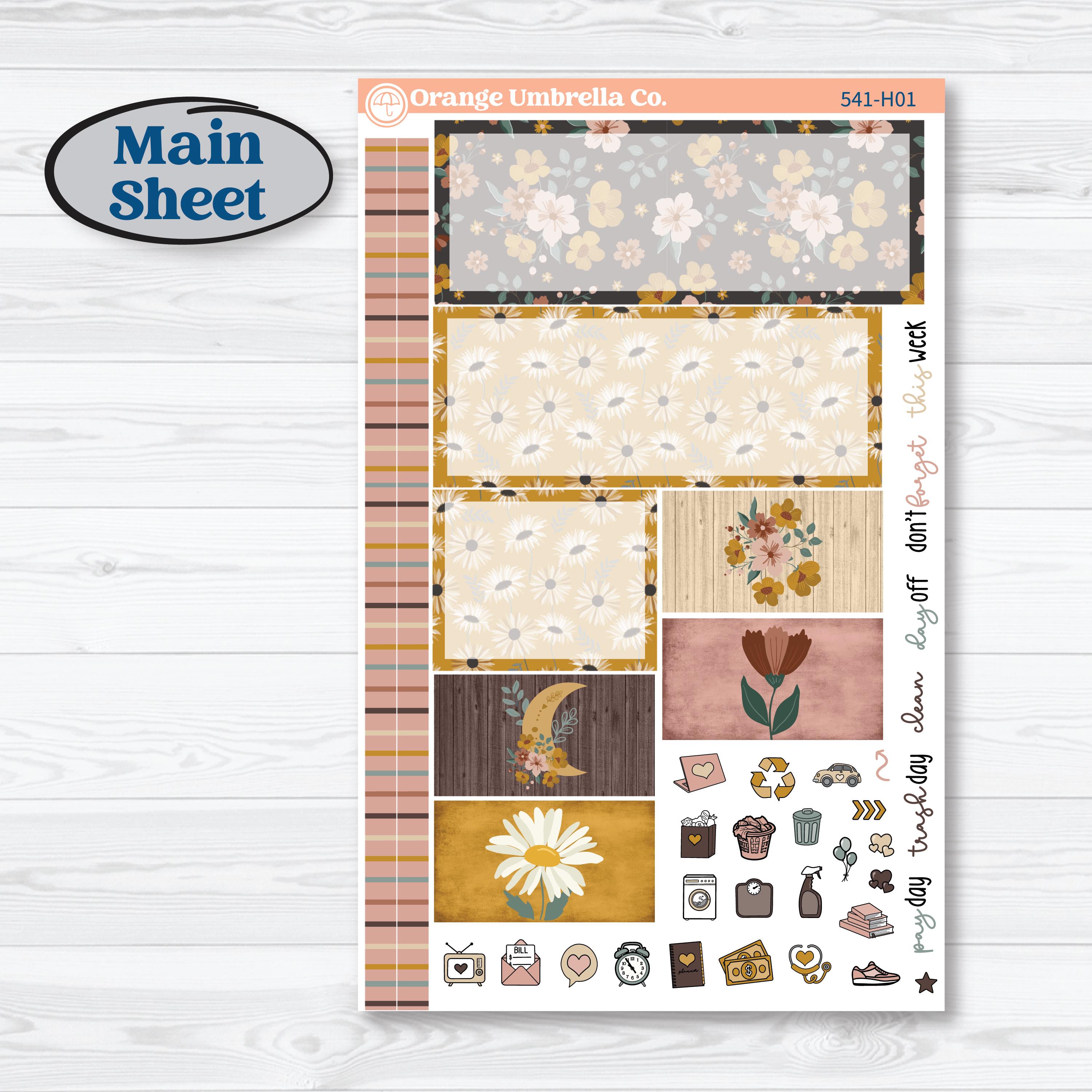 Boho Floral Planner Kit | Plum Vertical Priorities 7x9 Planner Kit Stickers | Living Is Easy | KIT-541-H