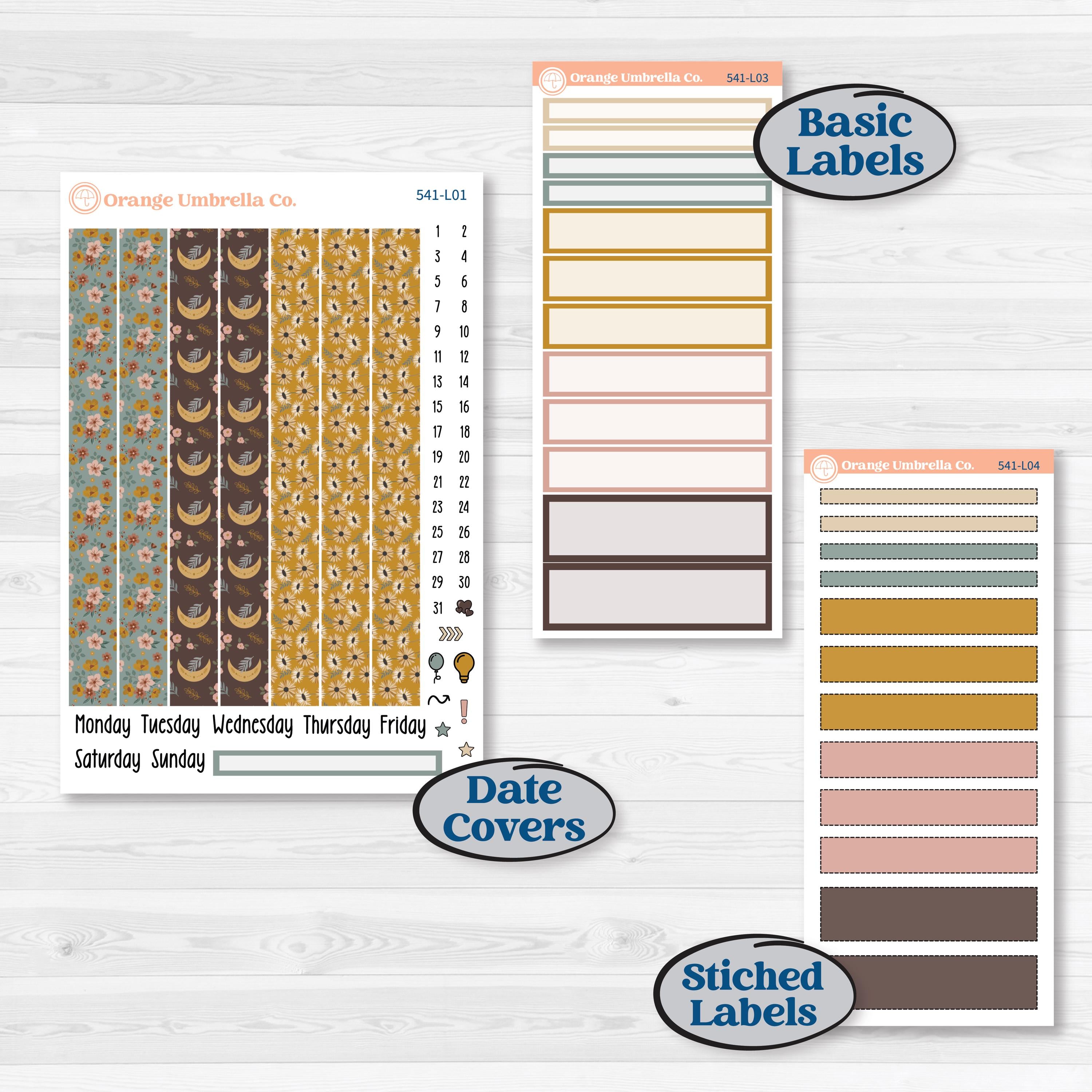 Boho Floral Planner Kit | 7x9 Plum Daily Planner Kit Stickers | Living Is Easy | KIT-541-L