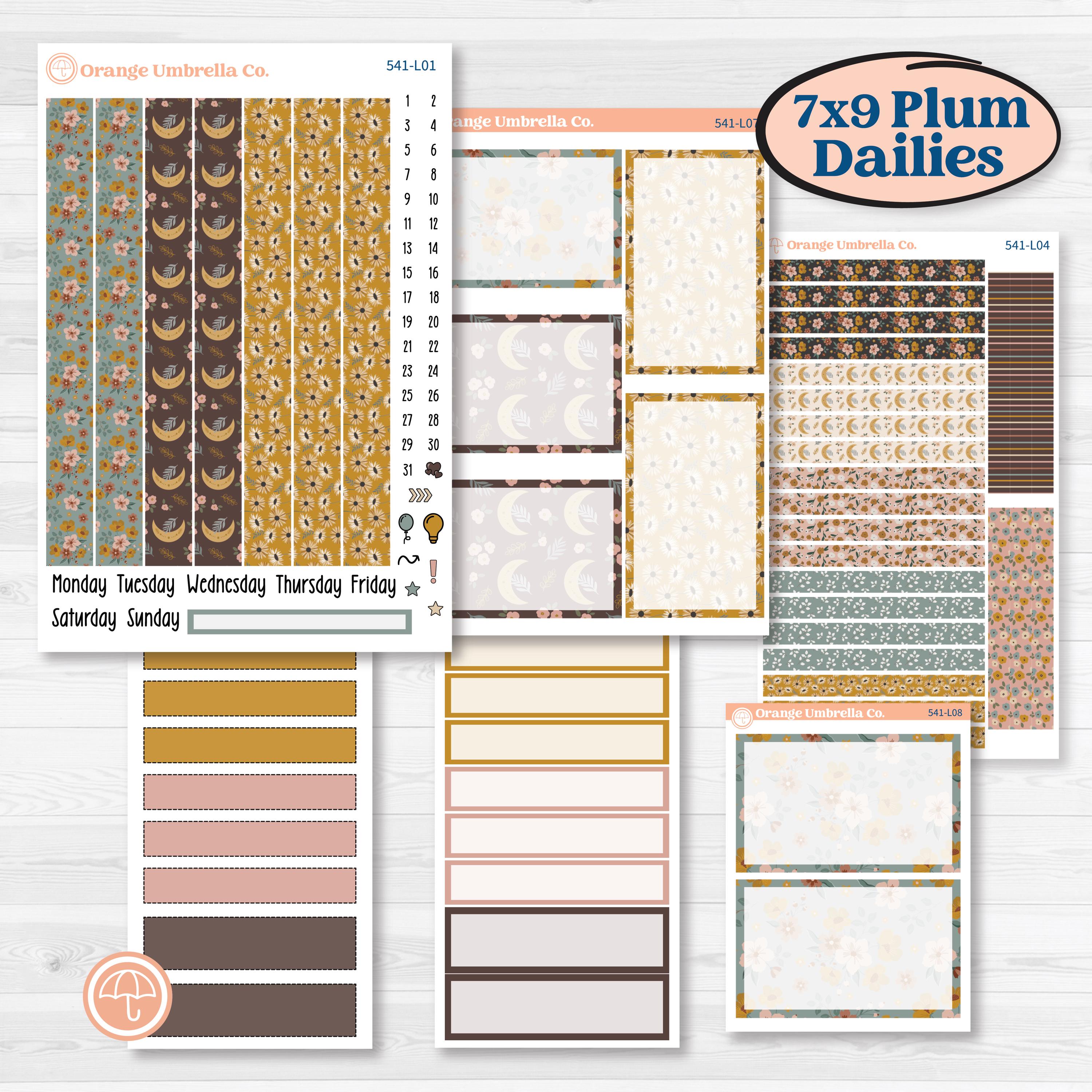 Boho Floral Planner Kit | 7x9 Plum Daily Planner Kit Stickers | Living Is Easy | KIT-541-L