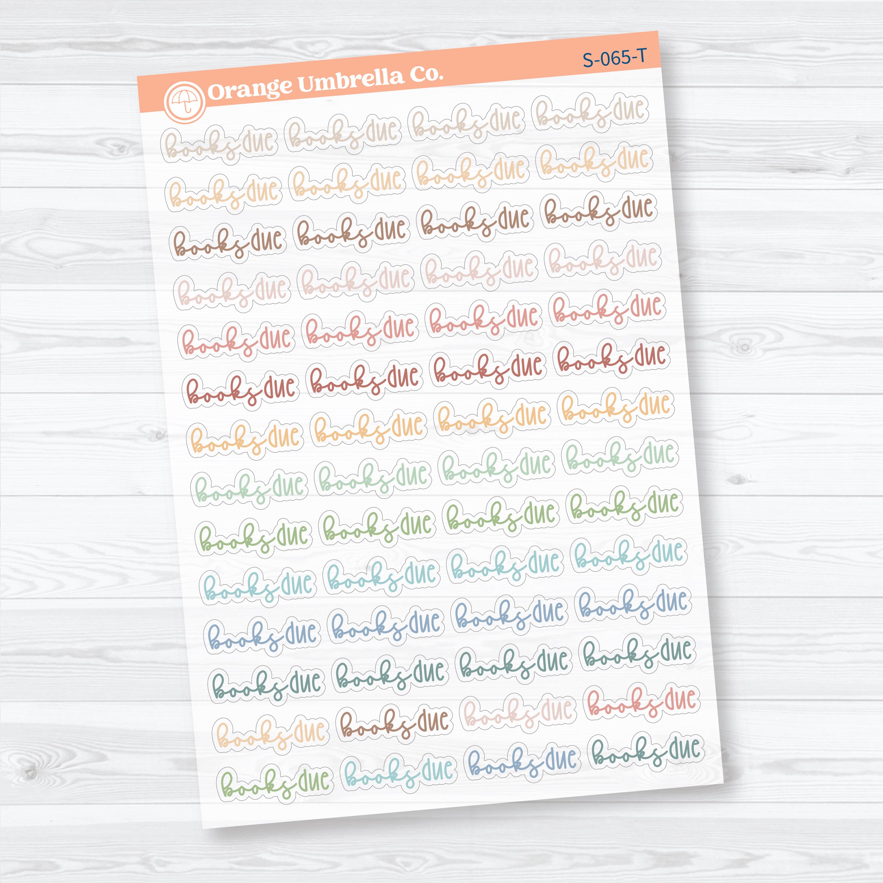 Books Due Clear Matte Planner Script Stickers | Reading Journal Scripts F18 | S-065-CM
