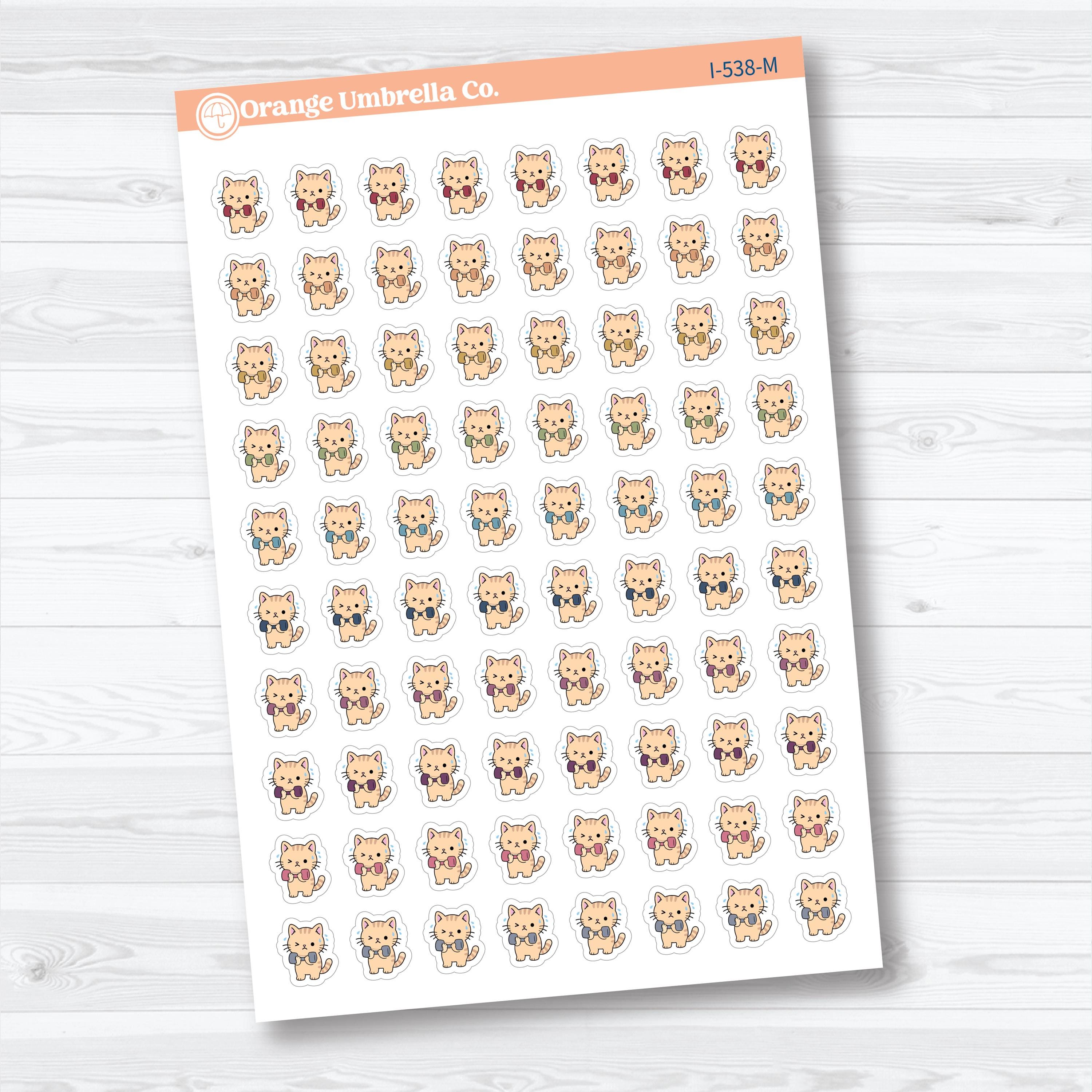 Mini Weight Lifting Spazz Cat Stickers | Planner Stickers | I-538